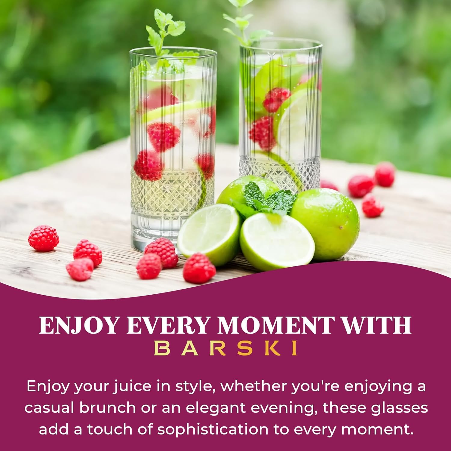 Barski Highball Glass - Drinking Glasses - Set of 2 - Hiball Tumblers - Glass Crystal Tumbler - for Water, Juice, Beer, Mixed Cocktails, Mojito Glass, Tom Collins Bar Glassware, 13 oz, Made in Europe