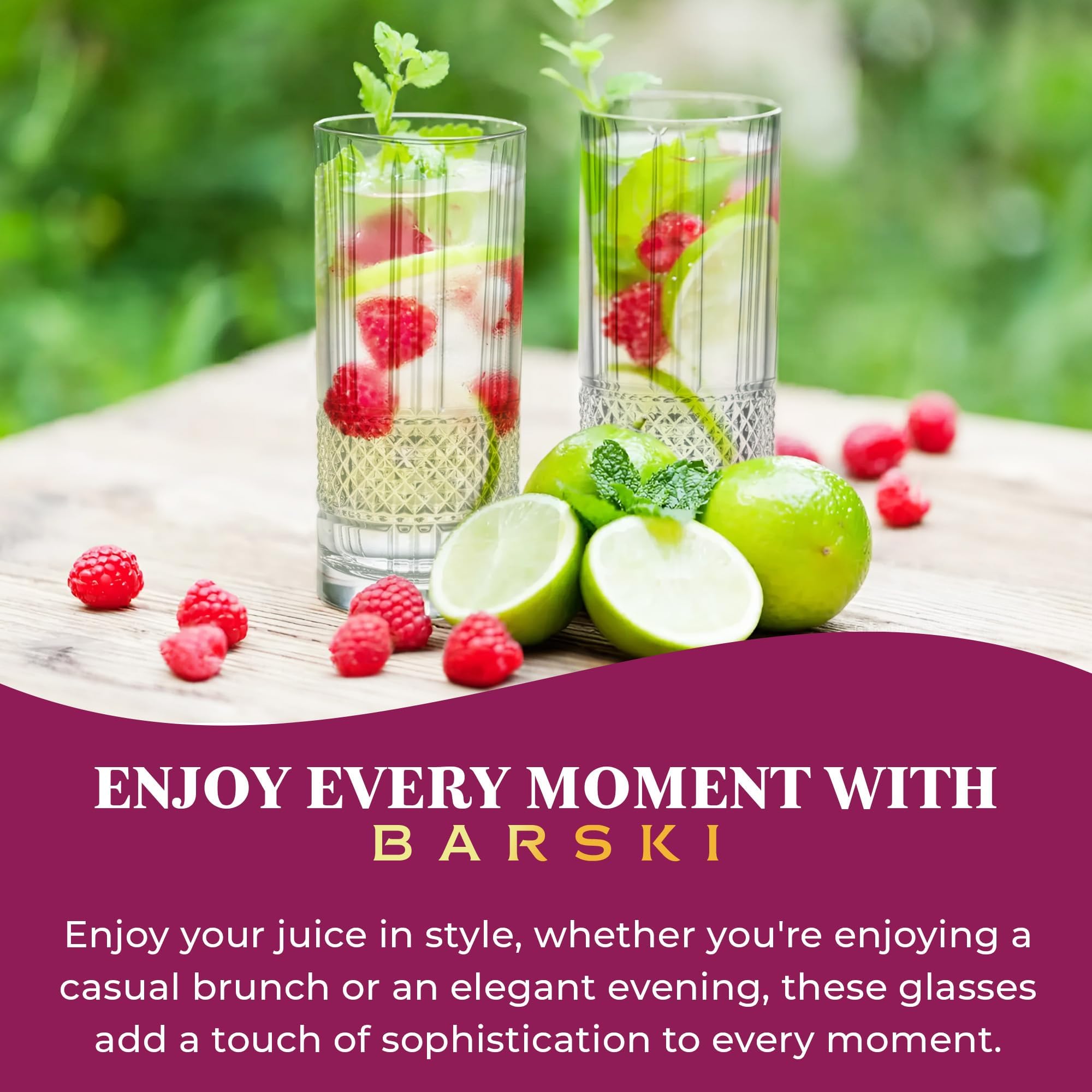 Barski Highball-Glas – Trinkgläser – 2er-Set – Hiball-Becher – Glaskristallbecher – für Wasser, Saft, Bier, gemischte Cocktails, Mojito-Glas, Tom Collins Bar Glaswaren, 370 ml, hergestellt in Europa