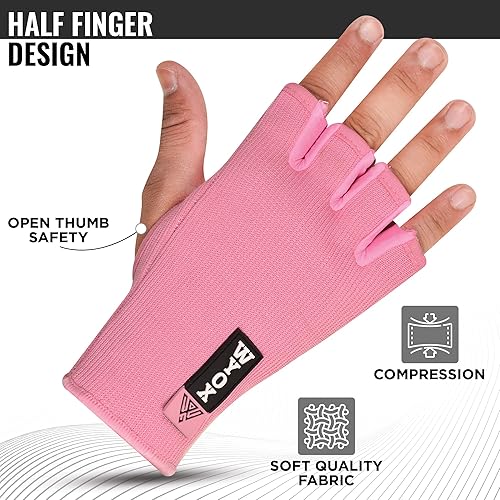 Miniatura 5 de WYOX Guantes interiores de boxeo para hombres y mujeres, medio dedo debajo de los guantes con vendajes elásticos para protección de puños, ideales