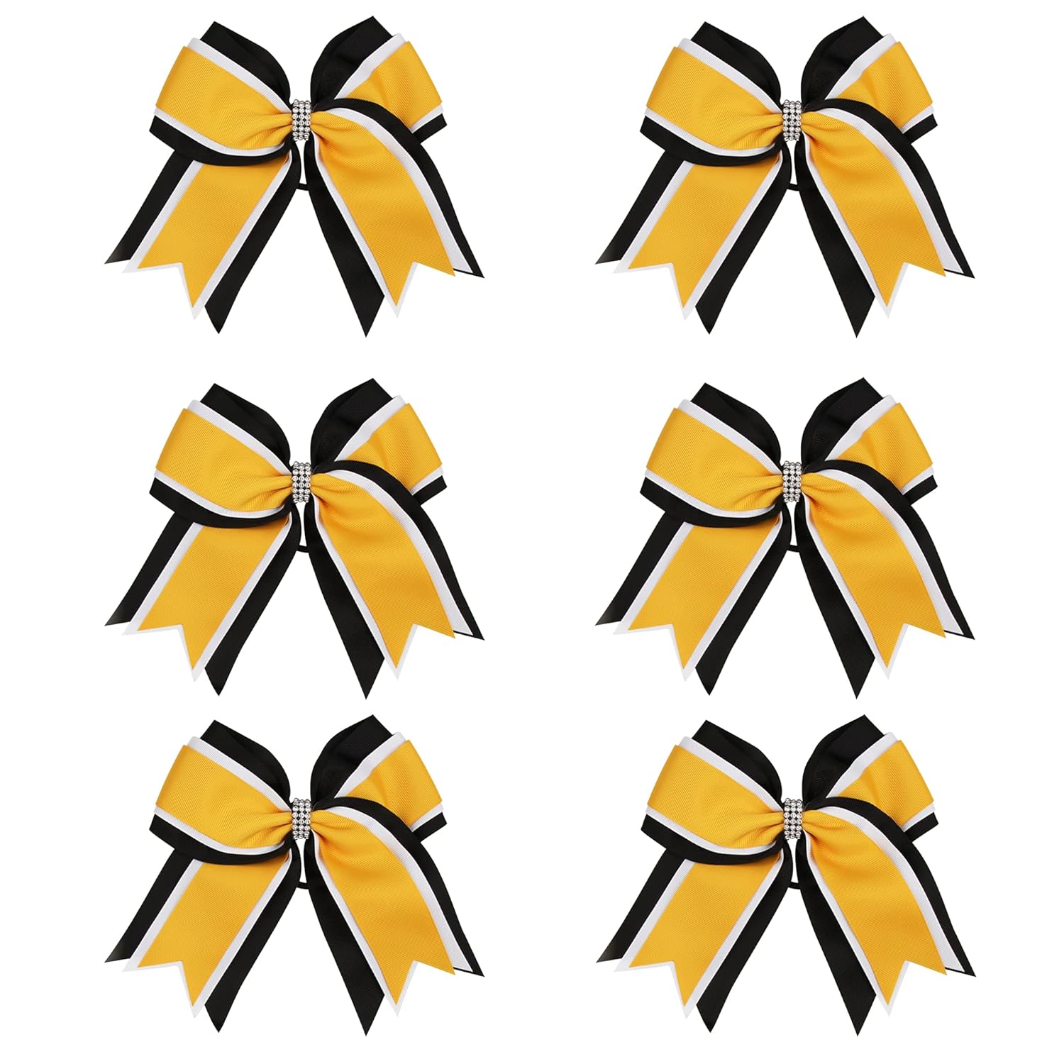 8 Inch 3 Colors 3 Layers 6 Pcs Cheerleader Bows Jumbo
