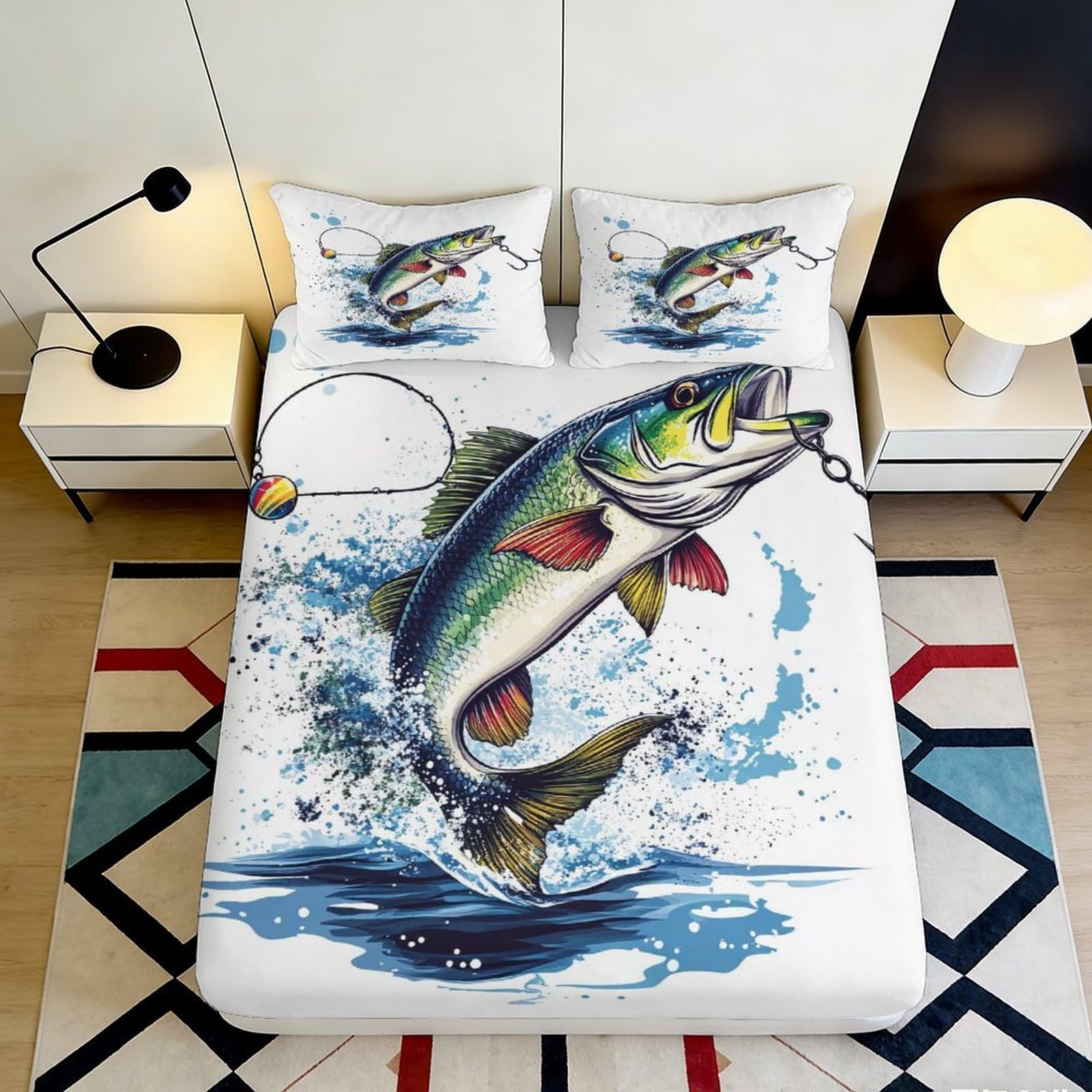3D Printed Jumping Salmon Fitted Sheet Microfiber Soft Breathable Water Splash Mattress Cover Bedroom Decor 90x200x25cm
