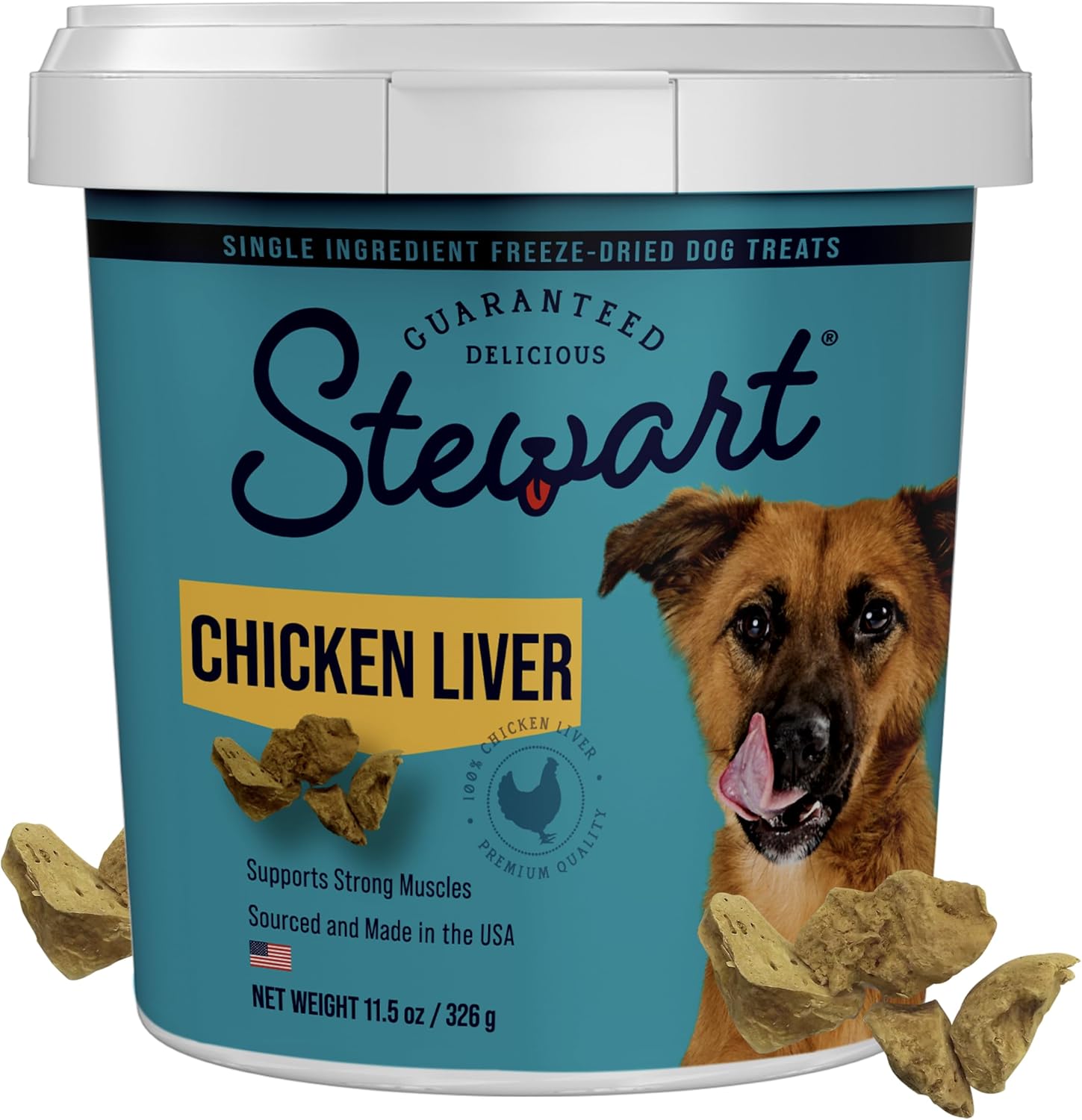 Stewart 100% Chicken Liver Dog Treats, 11.5 oz Tub, ~215 Pieces, Freeze Dried Raw, Single Ingredient, 60% Protein Training Treats or Meal Topper, Grain Free, Gluten Free