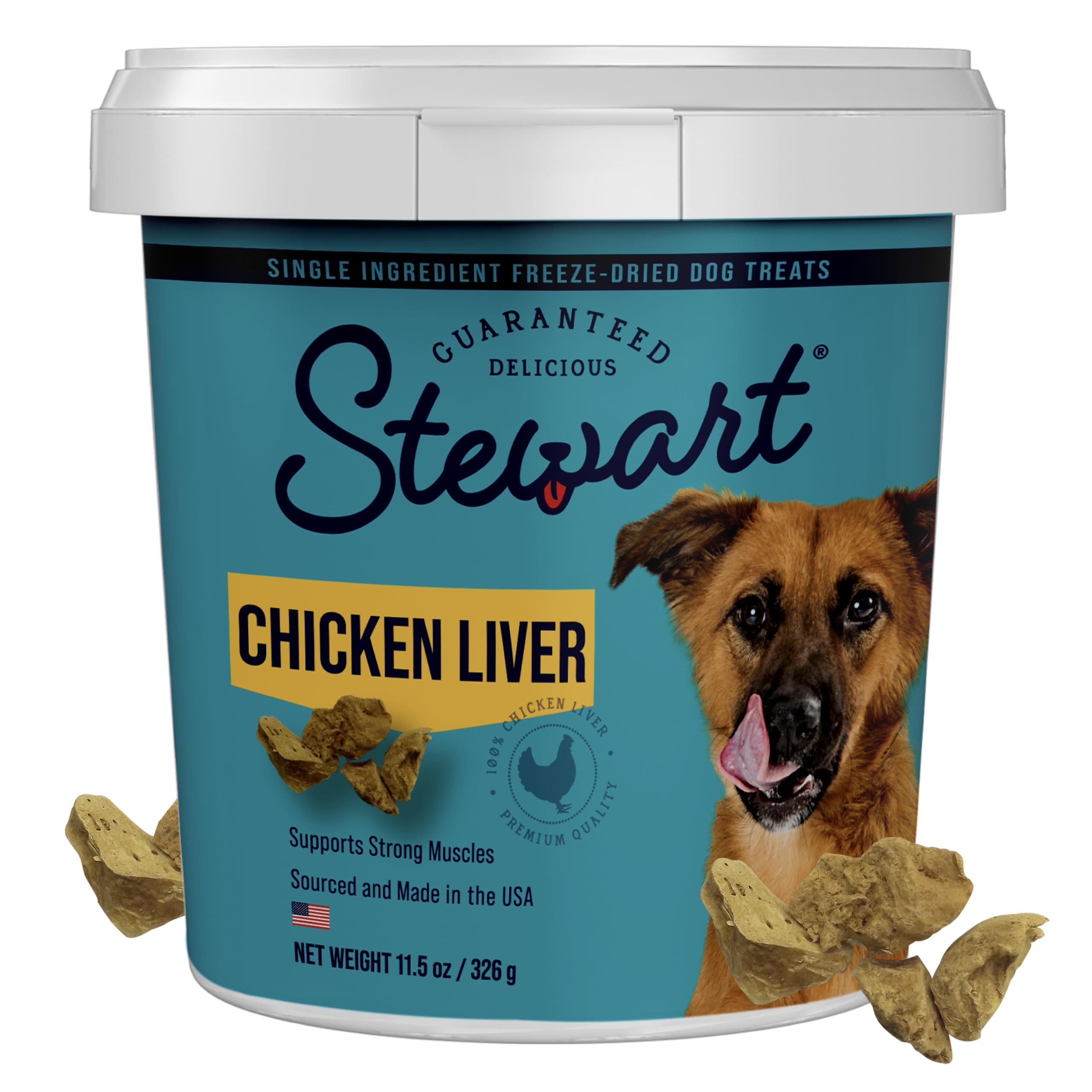 Stewart Chicken Liver Dog Treats, 11.5 oz, ~215 Pieces, Freeze Dried Raw, Single Ingredient, 60% Protein Training Treats or Meal Topper in a Resealable Tub, Grain Free, Gluten Free