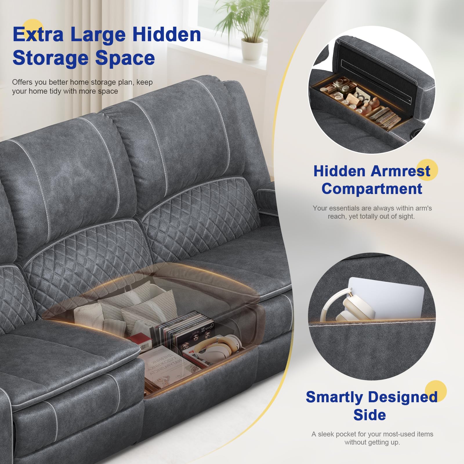 Best 3 Seater Recliner Sofa Picks for 2026 2 MOSGAT 3 Seater Reclining Sofa, Recliner Sofa with Lift Console (Velvet,New Grey — product photo