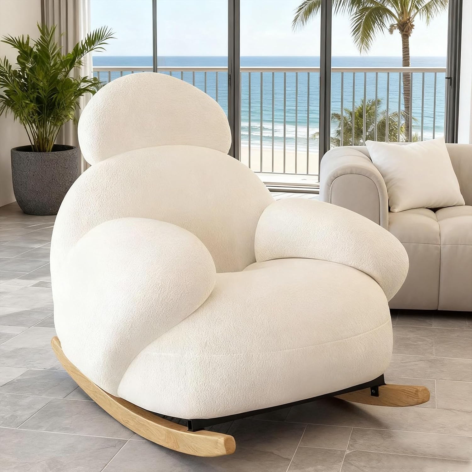 Modern Accent Rocking Chair with Ottoman,Single Sofa Chair,Ergonomic High Back Upholstered Recliner, Plush Seating with Solid Wood Legs,for Nursery, Bedroom, Living Room,Offices(Black,No footrest)