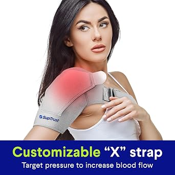 Suptrust Shoulder Brace for Women and Men: Shoulder Pain Relief Rotator Cuff Support Brace - Adjustable Fit Sleeve Wrap Relief for Injuries and Tendonitis - One Size Regular(Gray)