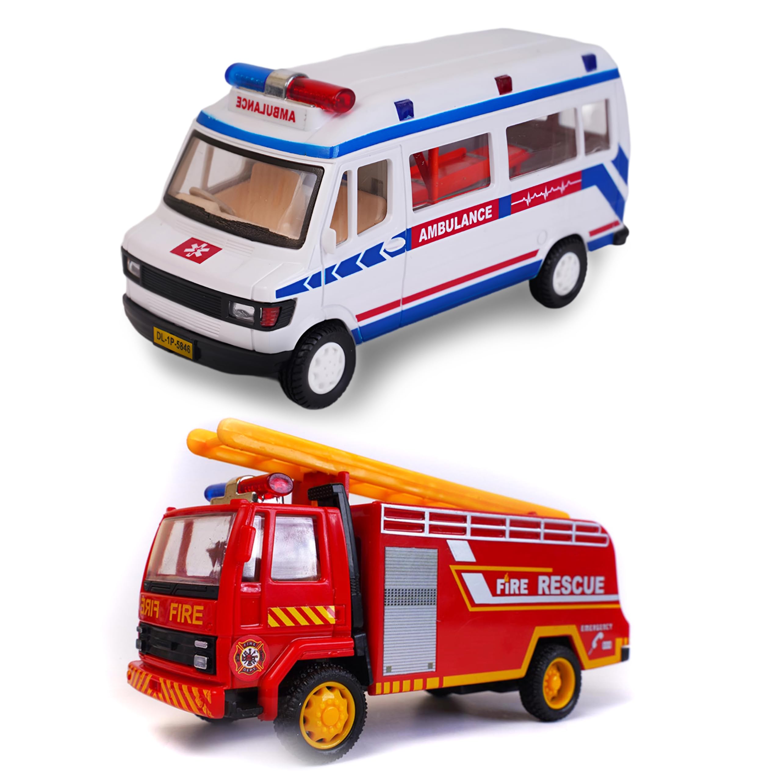 AARAV ENTERPRISE Toy Emergency Vehicles Combo: Fire Engine Truck & Ambulance - Pack of 2