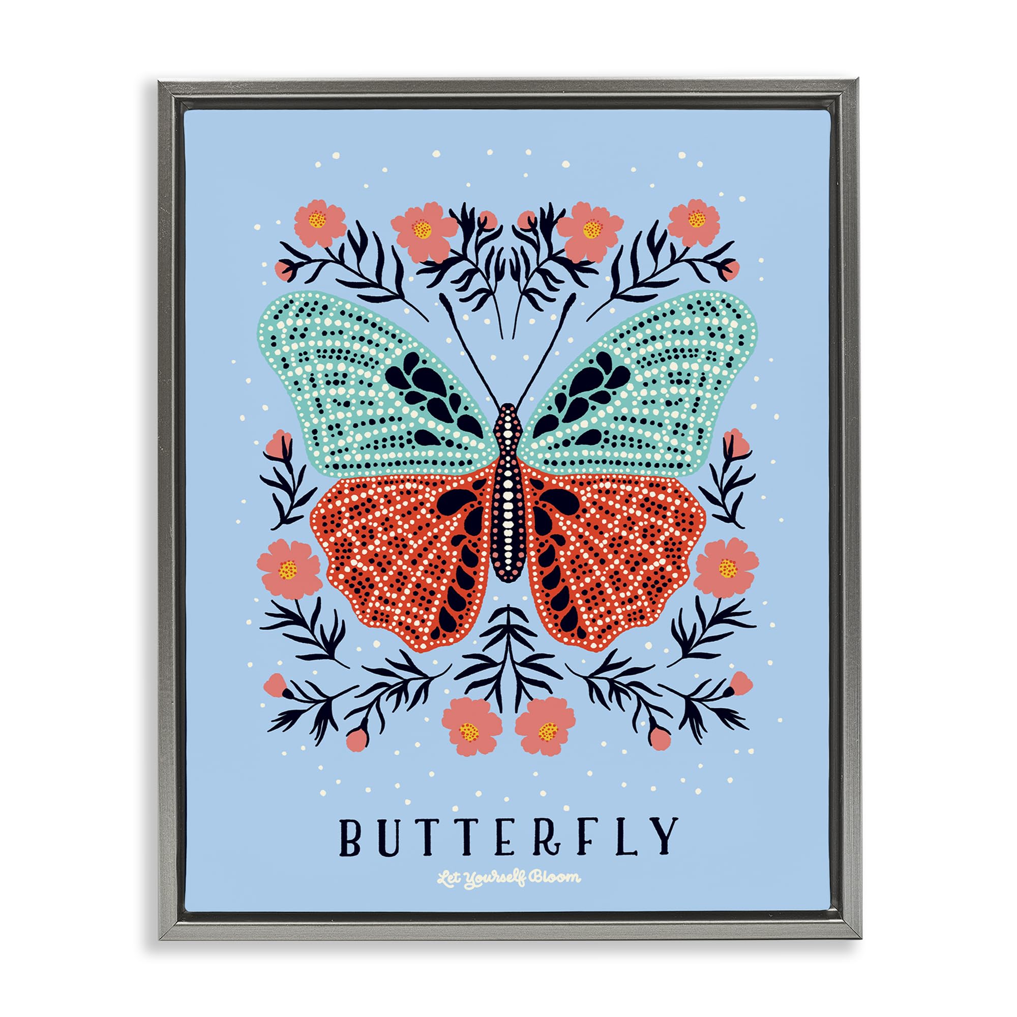 Stupell Industries Luster Gray (Matte) 'Butterfly Symmetry On Blue'| Floating Frame Canvas Art