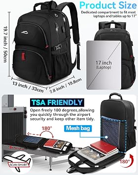 ProEtrade Travel Backpack, Extra Large Laptop Backpack Business Anti Theft TSA Approved College Work Computer Bag Fits 17 Inch Laptop with USB Charging Port for Women Men(Black)