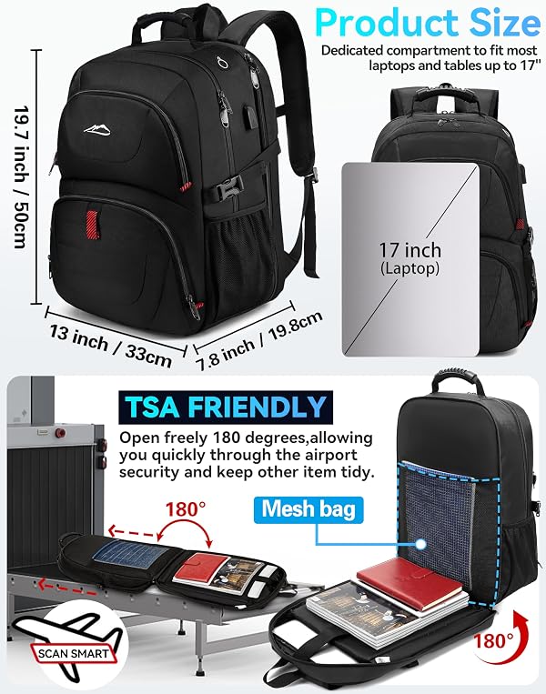 ProEtrade Travel Backpack, Extra Large Laptop Backpack Business Anti Theft TSA Approved College Work Computer Bag Fits 17 Inch Laptop with USB Charging Port for Women Men(Black) by ProEtrade - Image 2