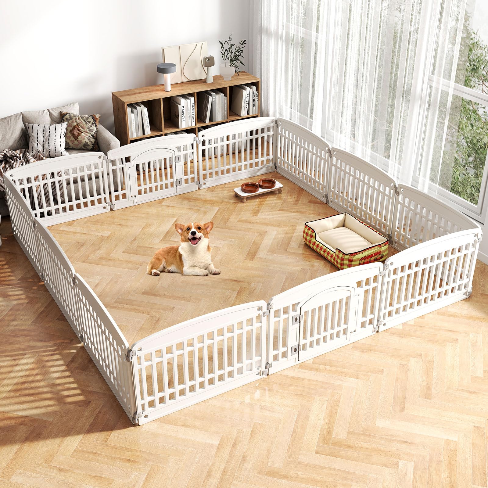 GYMAX Parque para Perros, Cercado Plegable de 6 Paneles, con Puerta Segura, para Cachorros y Razas Pequeñas/Medianas, Jaula Portátil para Interior/Exterior, Espacio de Juego y Ejercicio