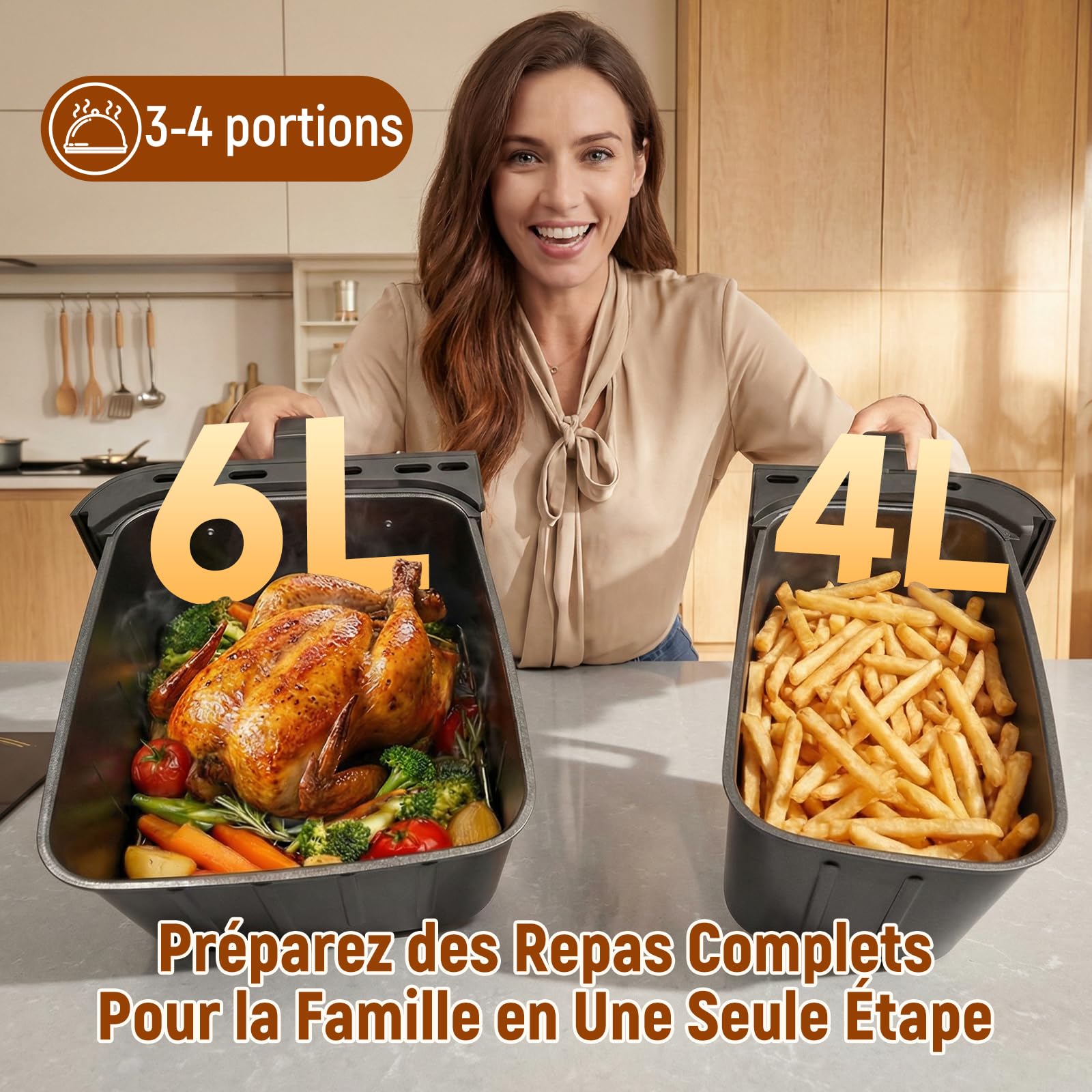 SIMPLUS Friteuse à Air Double Panier 10L, 1800W, Écran Tactile LCD, 11 Programmes, Fenêtre Visible, Four à Air Chaud avec Micro-Vapeur, Noir