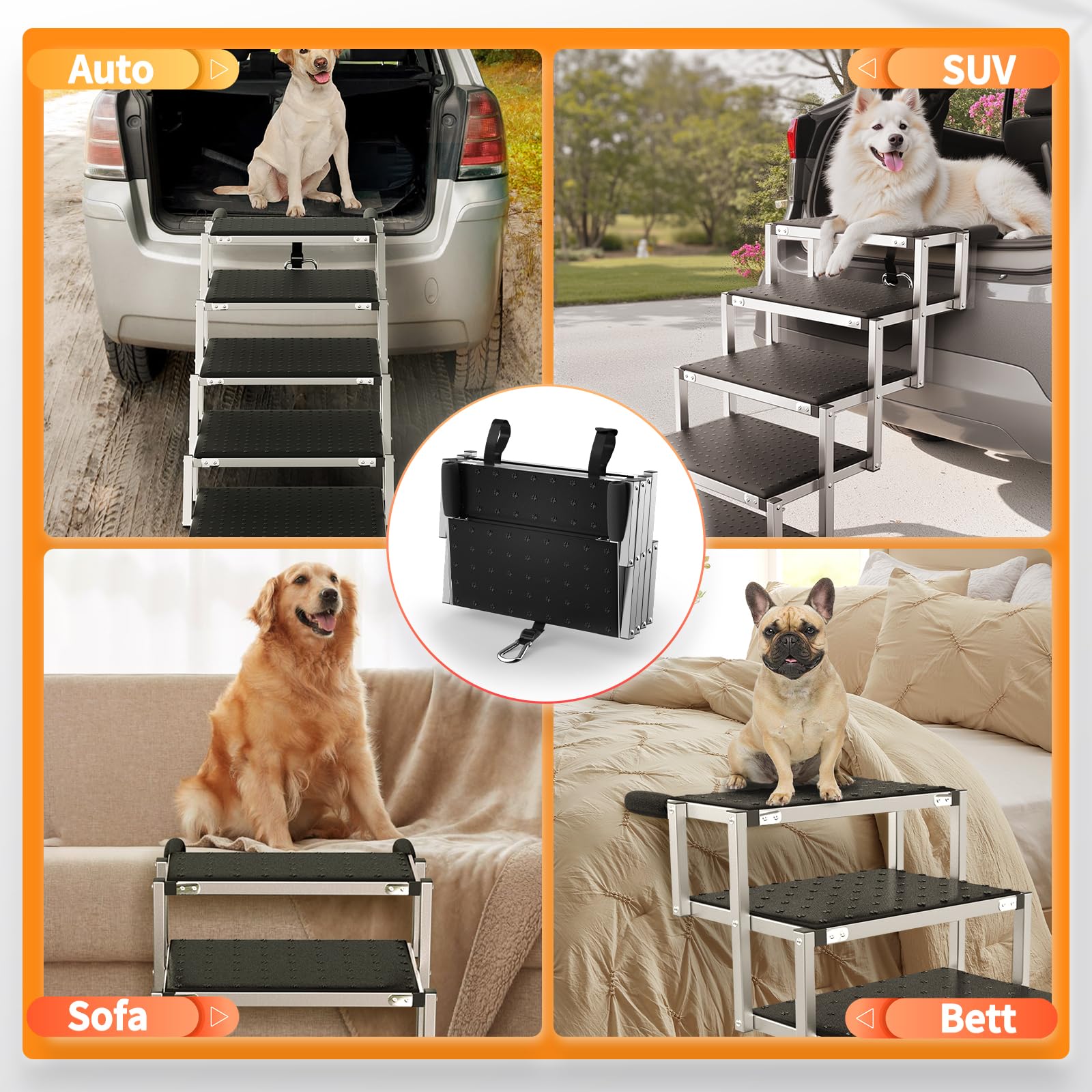 Gimars Rampe Ultra Stable Extra Large pour Chiens - Réglable en Hauteur pour Chiens Âgés avec LCA, Rampe pour Animaux en Aluminium Léger et Pliable pour Lits Surélevés, SUV, Jeeps & Camions