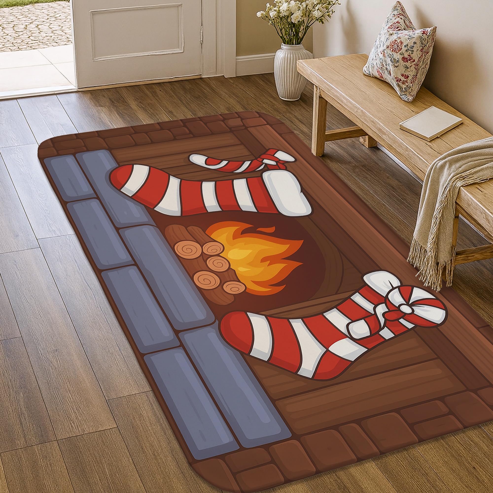 Tapis de porte antidérapant et sécurisé à bordure renforcée pour entrée et salle de bain