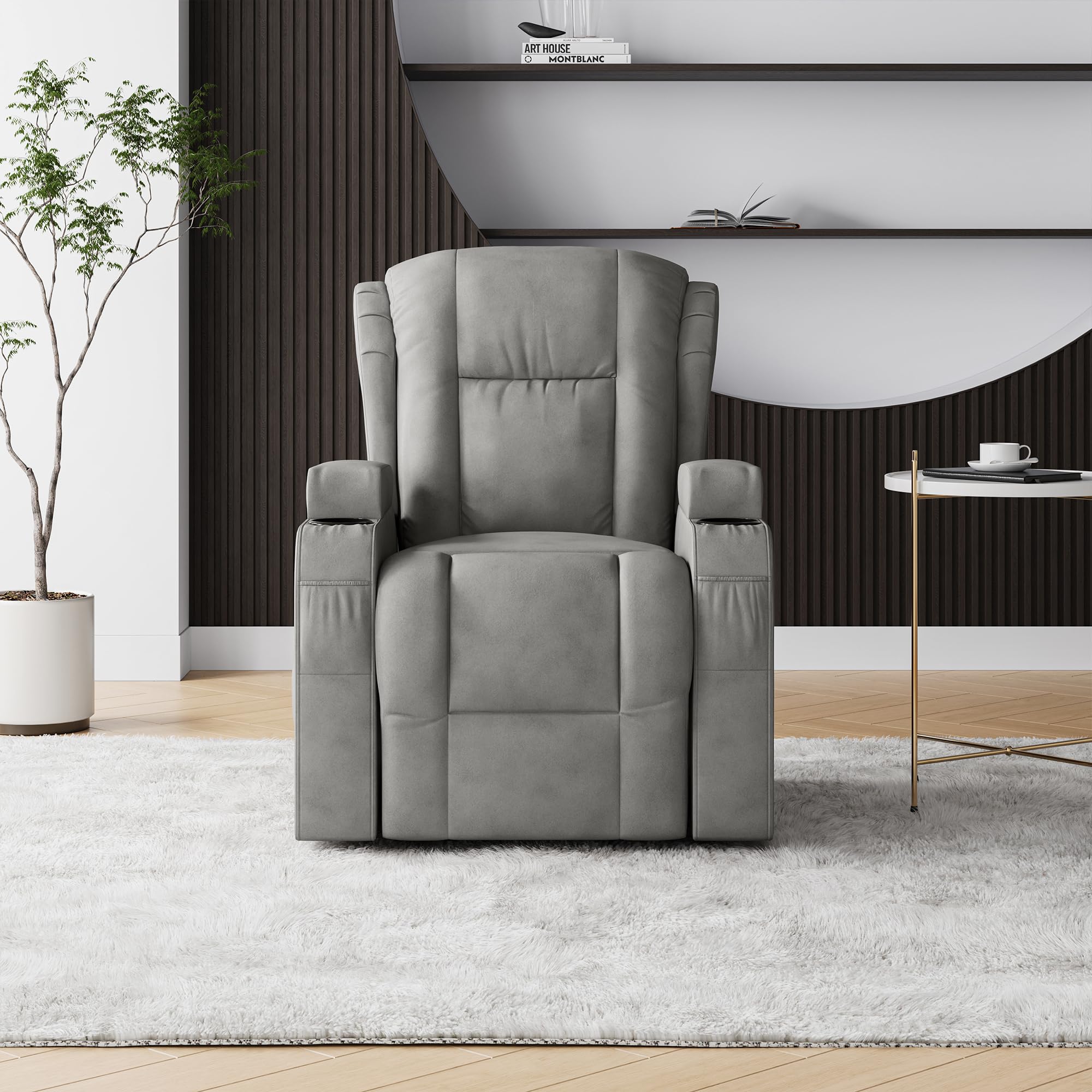 Fauteuil Releveur Électrique,8 Points de Massage Vibrants,Fonction de Chauffage et Chargement USB,Fauteuil Relax Electrique avec Dossier Inclinable 160° et Porte-Gobelet, Gris