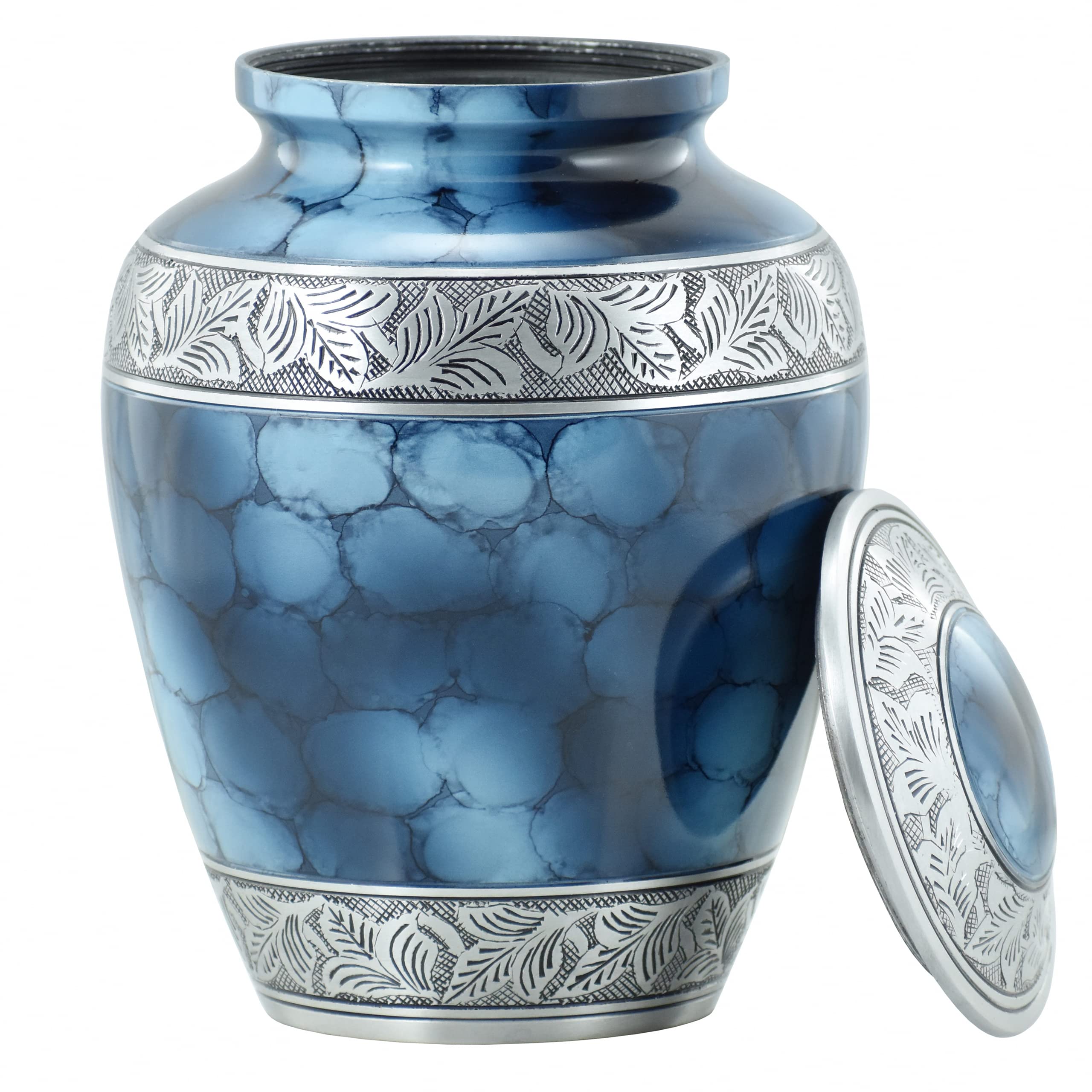 Ayumn Creations Inc Cremation Adult Urn for Human Ashes Male Female Memorial Funeral Urns Shiny Polished Enamel Colored Aluminum with Tin Box & Blank Engravable Name Plate, 200Lbs, Royal Blue