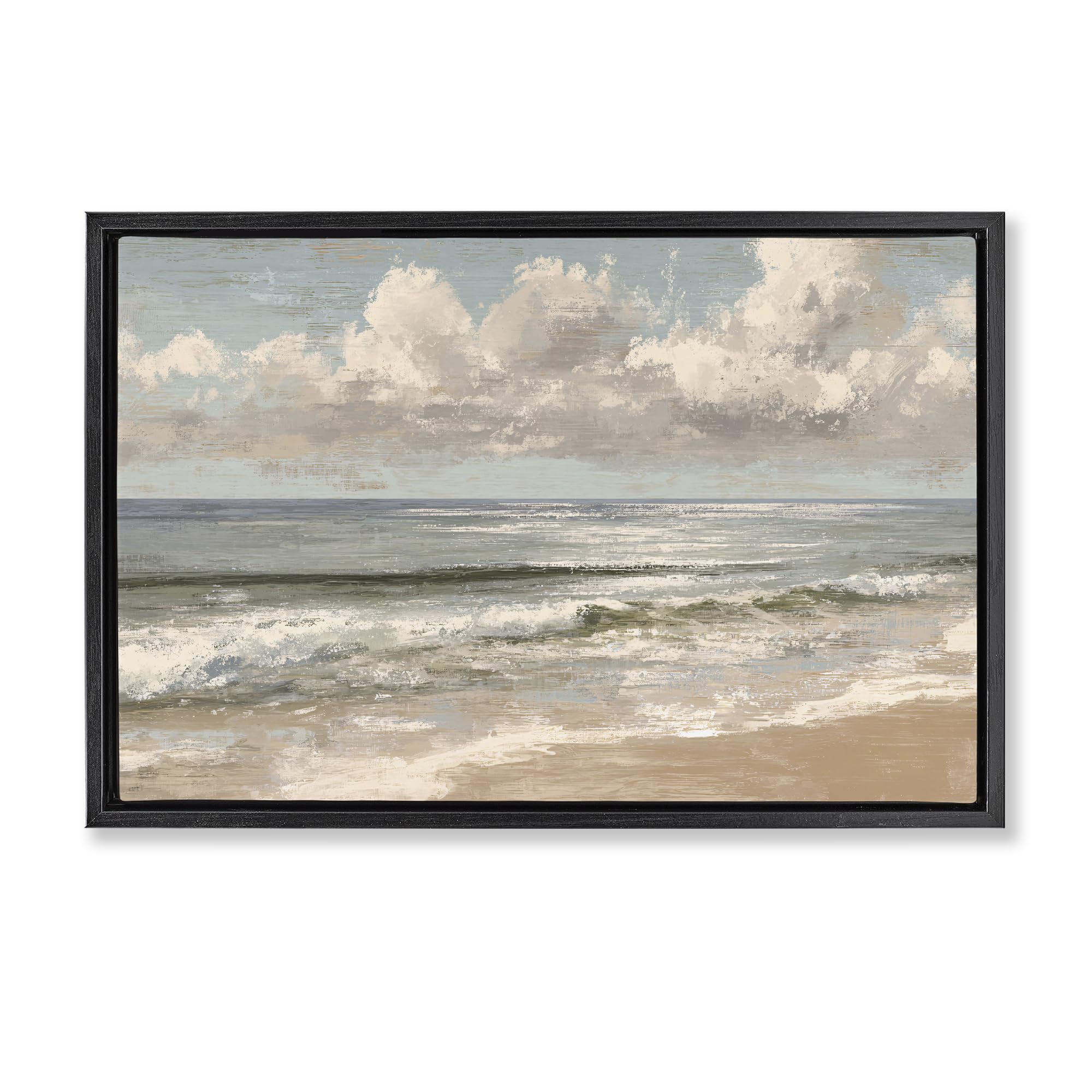 Stupell Industries 'Distressed Beach Horizon', Floating Frame Canvas Art, Black, 25 x 17 Inches, Easy to Hang and Sturdy, Made in USA, by Jacky Ngan