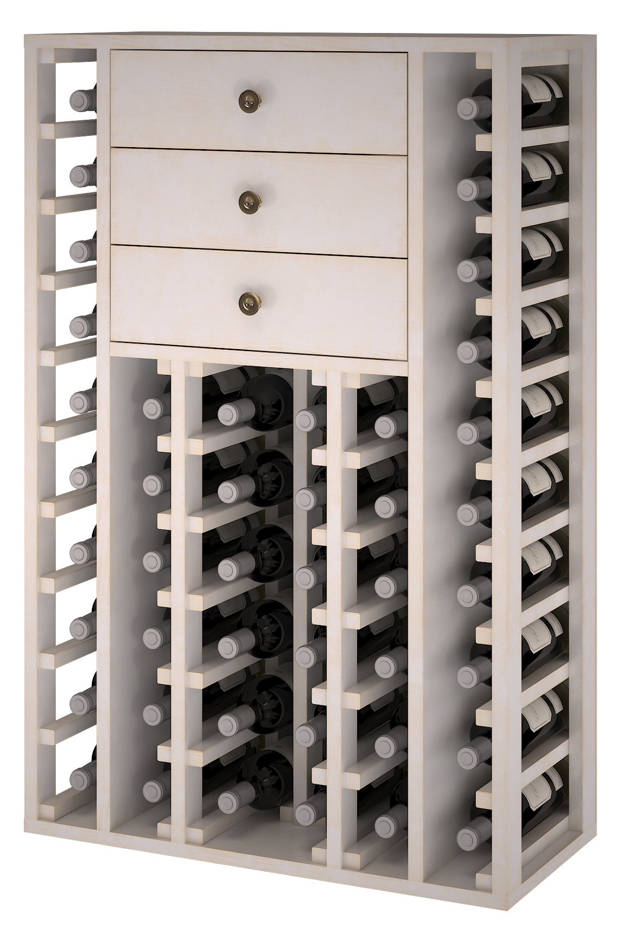 Ew2510 Botellero Pino con Capacidad para 46 Botellas Y 3 Cajones Superiores, Madera, Blanco