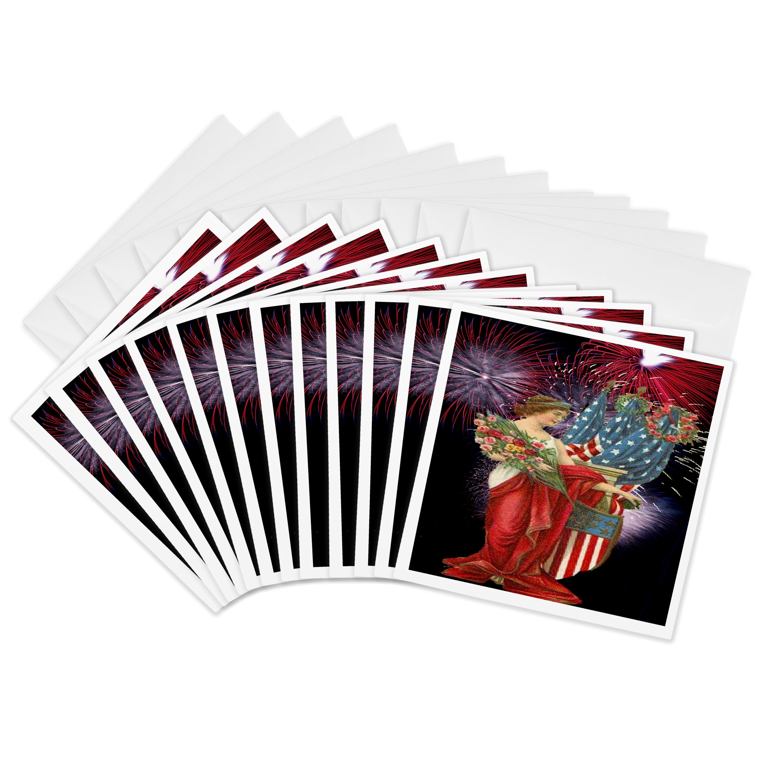 3Drose Vintage Lady and Fireworks - Greeting Cards, 6 by 6-inches, Set of 12 (gc_14250_2)