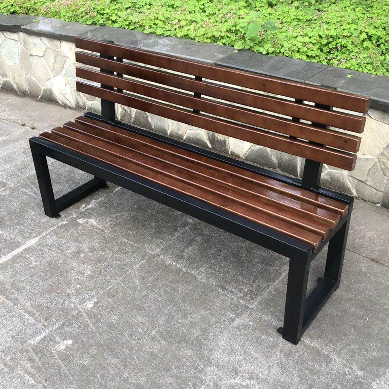 Banco de jardín de madera exterior sin respaldo para patio