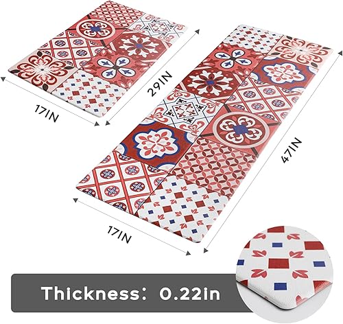 Miniatura 2 de Ashler Tapetes de cocina antifatiga, antideslizantes, impermeables, 2 unidades, ergonómicas de espuma cómoda, para cocina, oficina, suelo,