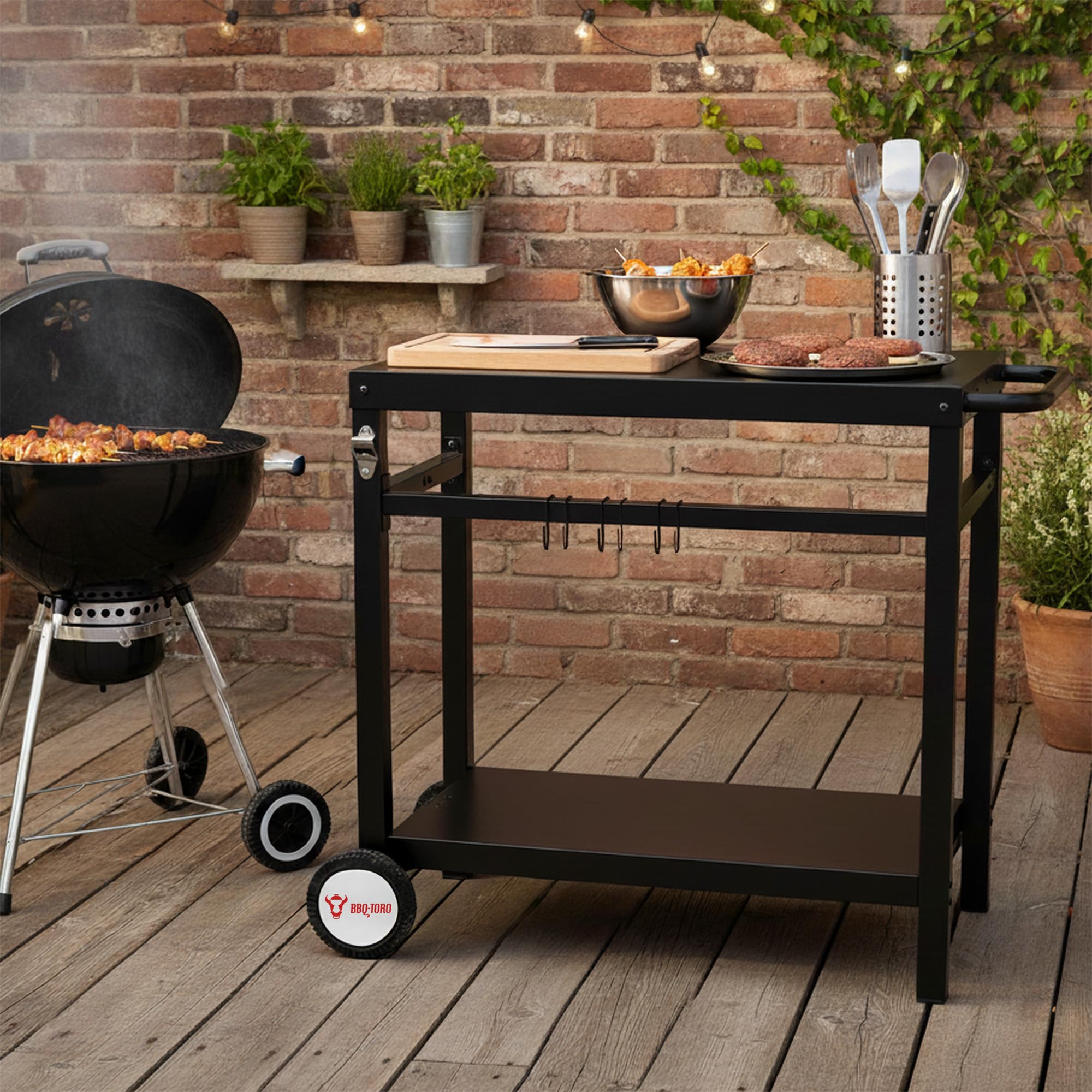 BBQ-Toro Carro de Barbacoa | 85 x 50 x 81 cm | Color Negro | Carro con Ruedas | Cocina al Aire Libre | Mesa Auxiliar | Carrito de Barbacoa, Terraza, Jardín | Mesa de Barbacoa Exterior