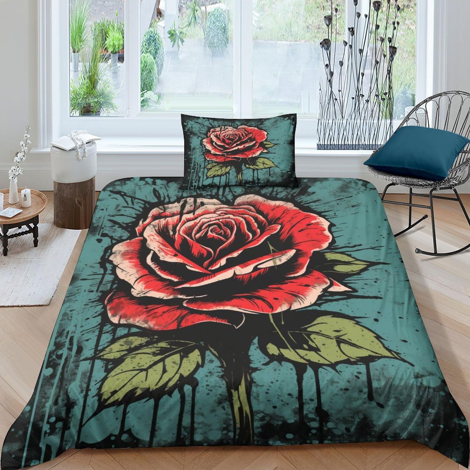 Housse de couette roses anciennes avec zip pour en finir avec la couette qui glisse du lit