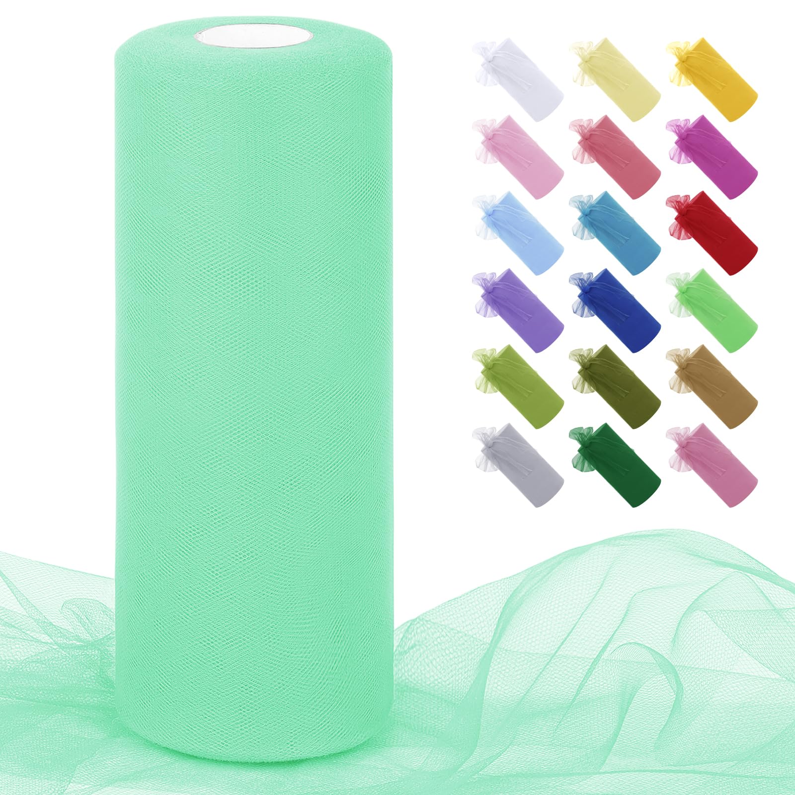 Uiopa Aqua Green Tulle Fabric Roll 30cm x 91m Polyester Netting Fabric Mesh Tulle Ribbon for Tutu Skirts, Gift Wrapping, Birthday/Party/Wedding Decoration, DIY Projects