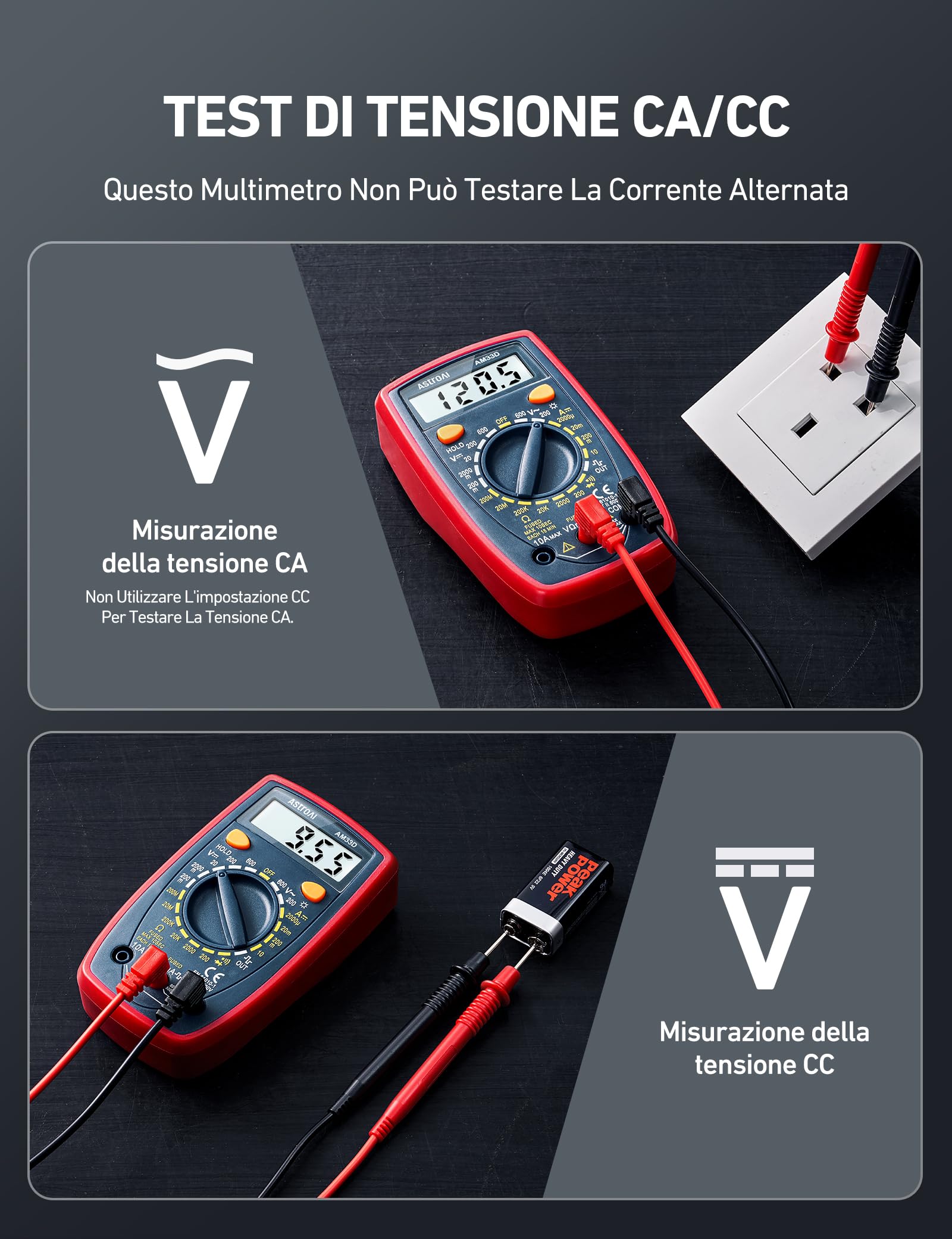 AstroAI Tester Elettricista 2000 Conteggi, Multimetro Digitale Professionale, Voltmetro, Tester Digitale, Misuratore di Corrente DC, Tensione AC/DC, Resistenza, Continuità e Test Diodi