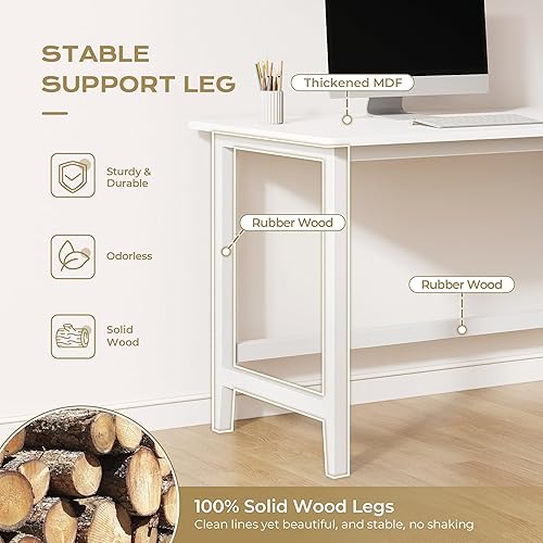 Miniatura 3 de IOTXY Reversible L-Shaped Office Desk - 45" Compact Corner Computer Table with Storage Shelves, Solid Wood Legs, Writing & Study Workstation for