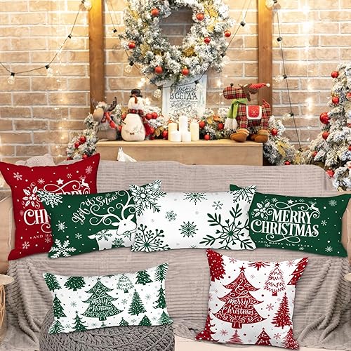 Miniatura 2 de Lanpn Juego de 4 fundas de almohada lumbar de Navidad de 12 x 20 pulgadas, decorativas rectangulares largas de 12 x 20 pulgadas, fundas de almohada