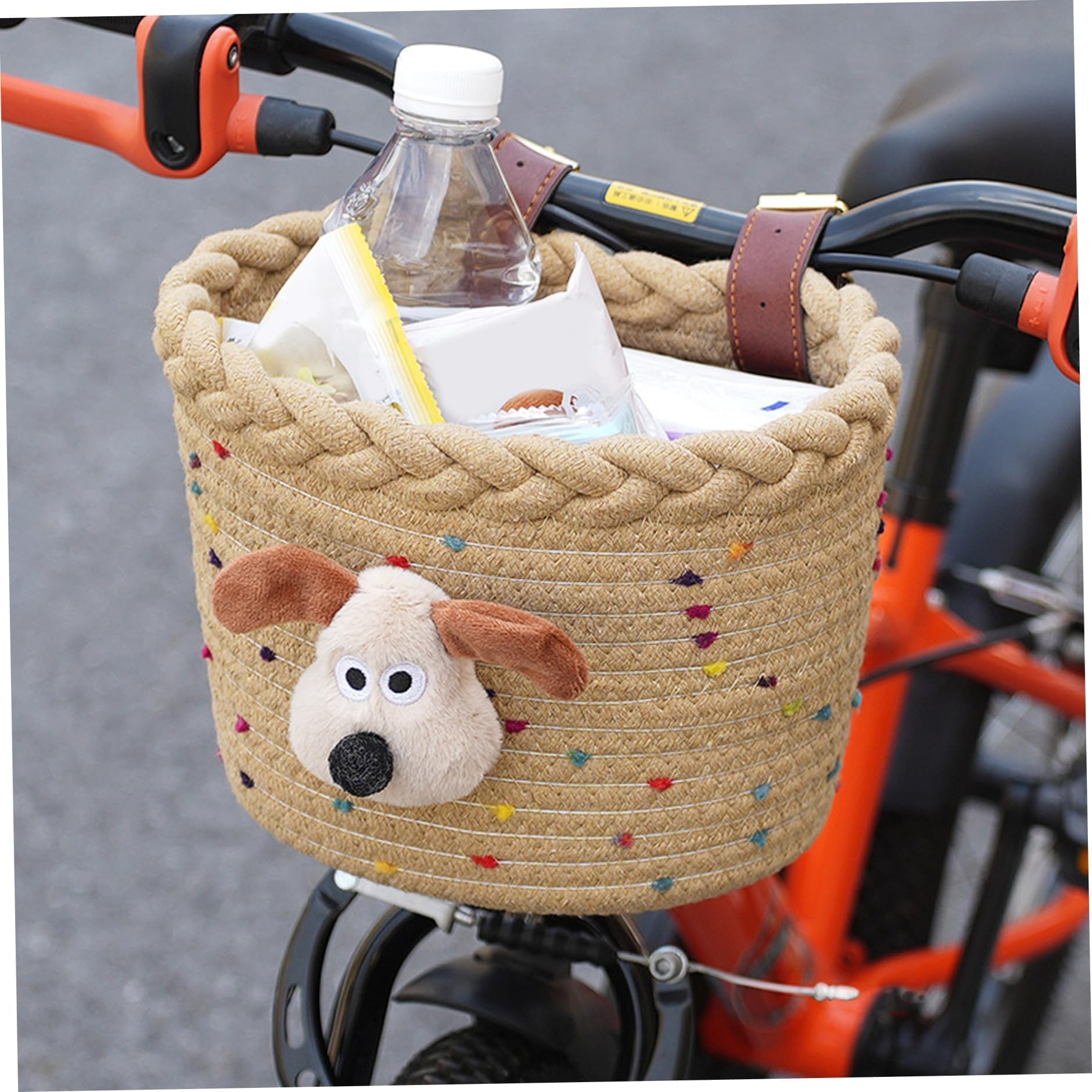Panier Vélo En Corde De Chanvre, Avec Petit Chien 3D, Sangles Réglables, Pour Guidon Vélo/trottinette