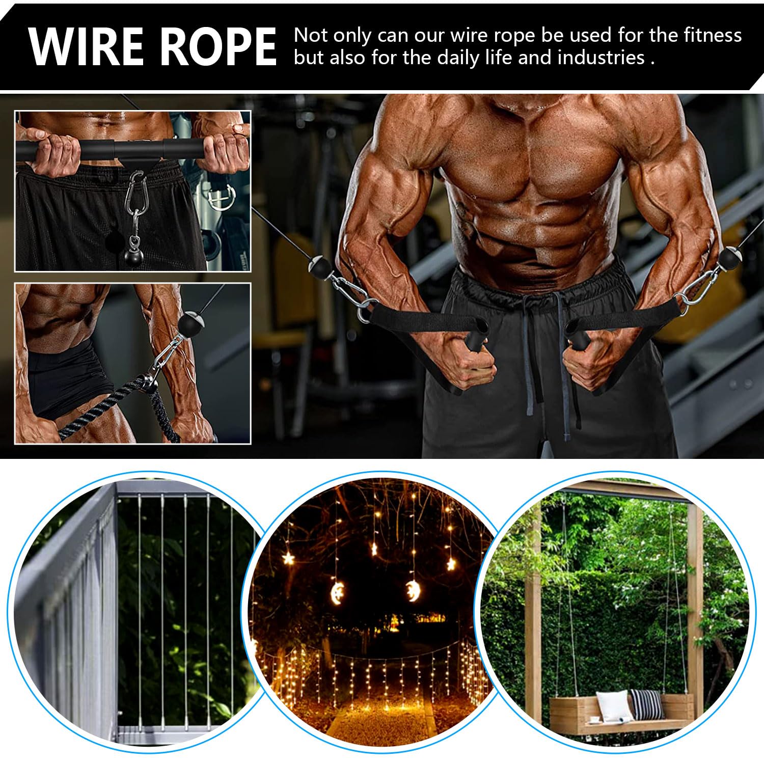 Kabel do siłowni, urządzenie fitness, linka stalowa, kabel gimnastyczny, ze stalowego drutu, sprzęt fitness, do domu, treningu siłowego, domu, na siłownię, system kół pasowych