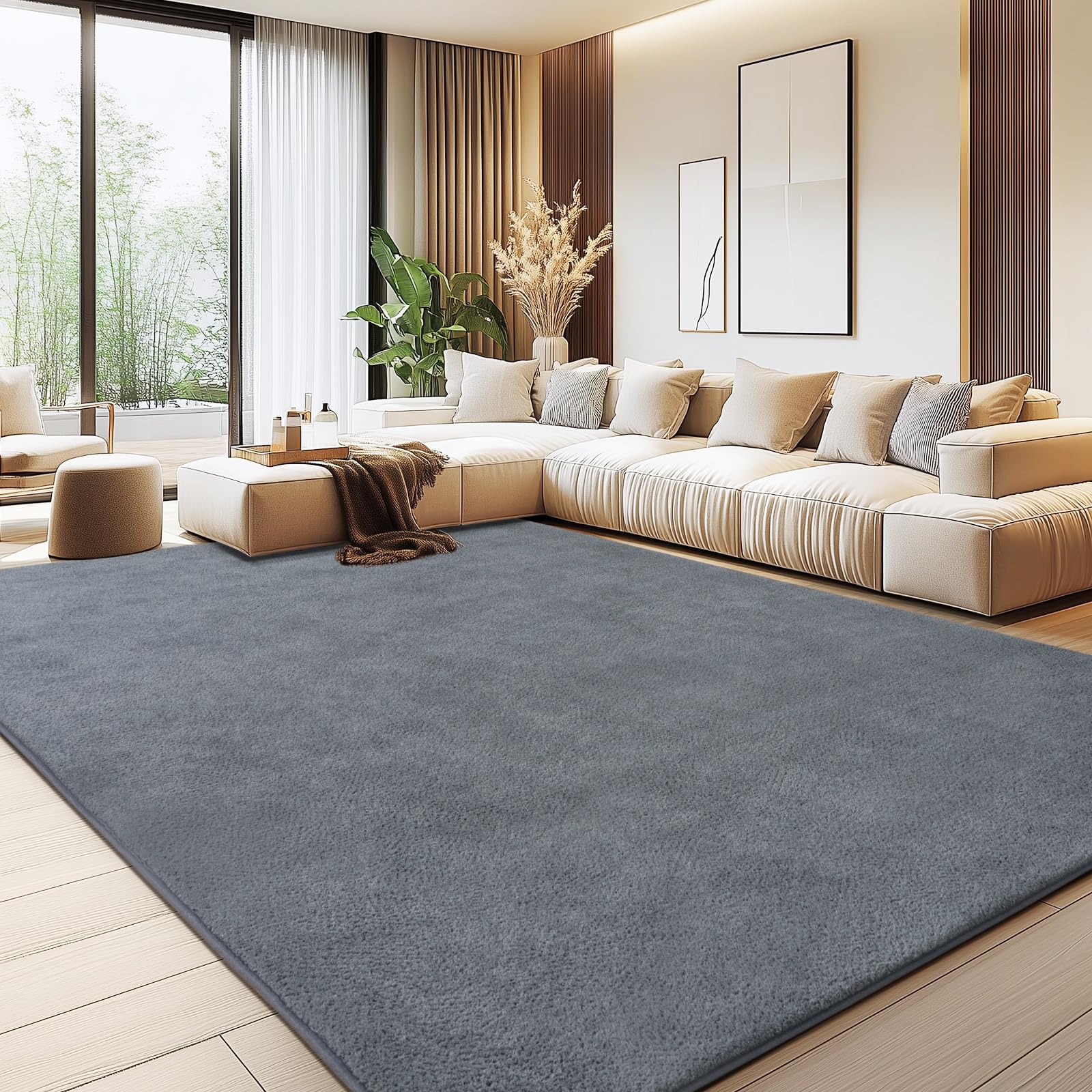 Rezutan Large Rugs for Living Room Ultra Soft Fluffy Shaggy Carpet Washable Non-Slip Area Rug for Bedroom & Kids Room Cosy Indoor Floor Mat, 200X300cm, Light Grey