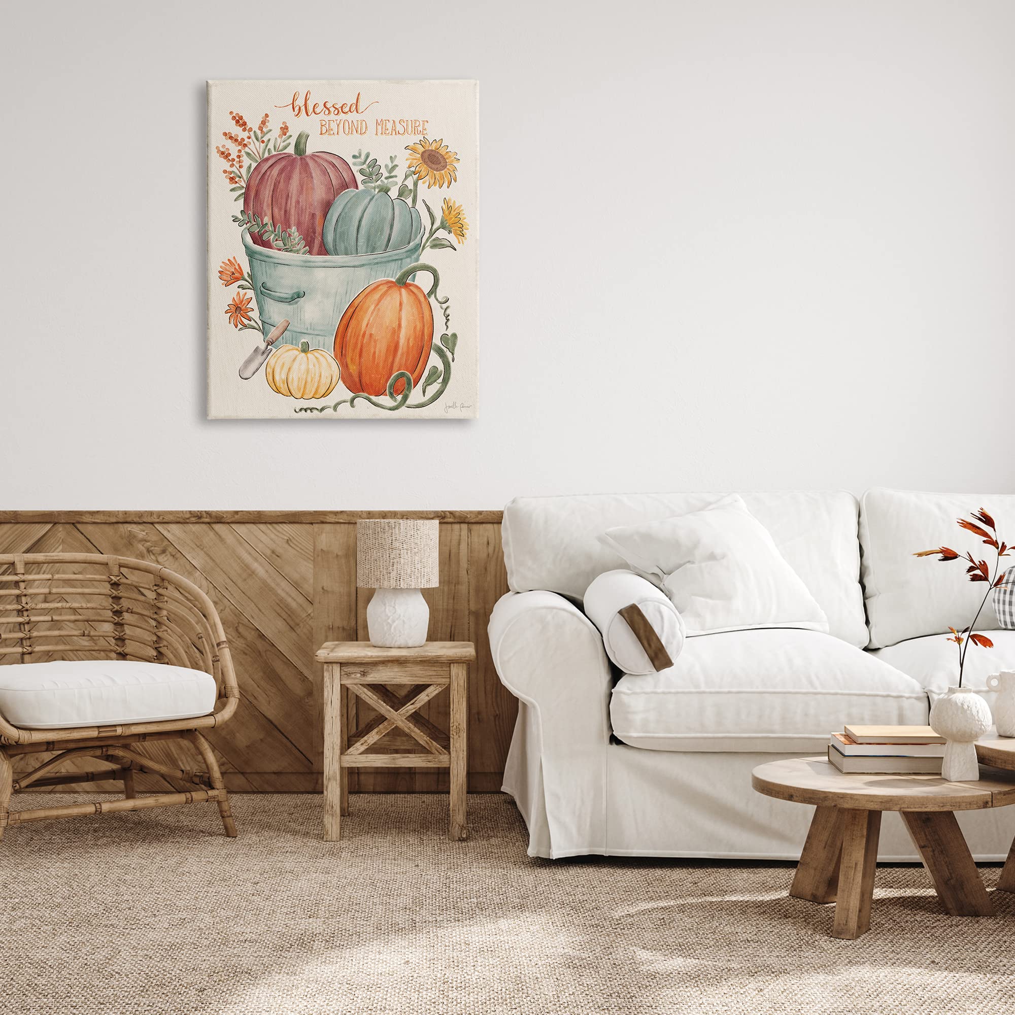 Stupell Industries Blessed Beyond Measure Pumpkin Plants Fall Harvest, Design by Janelle Penner