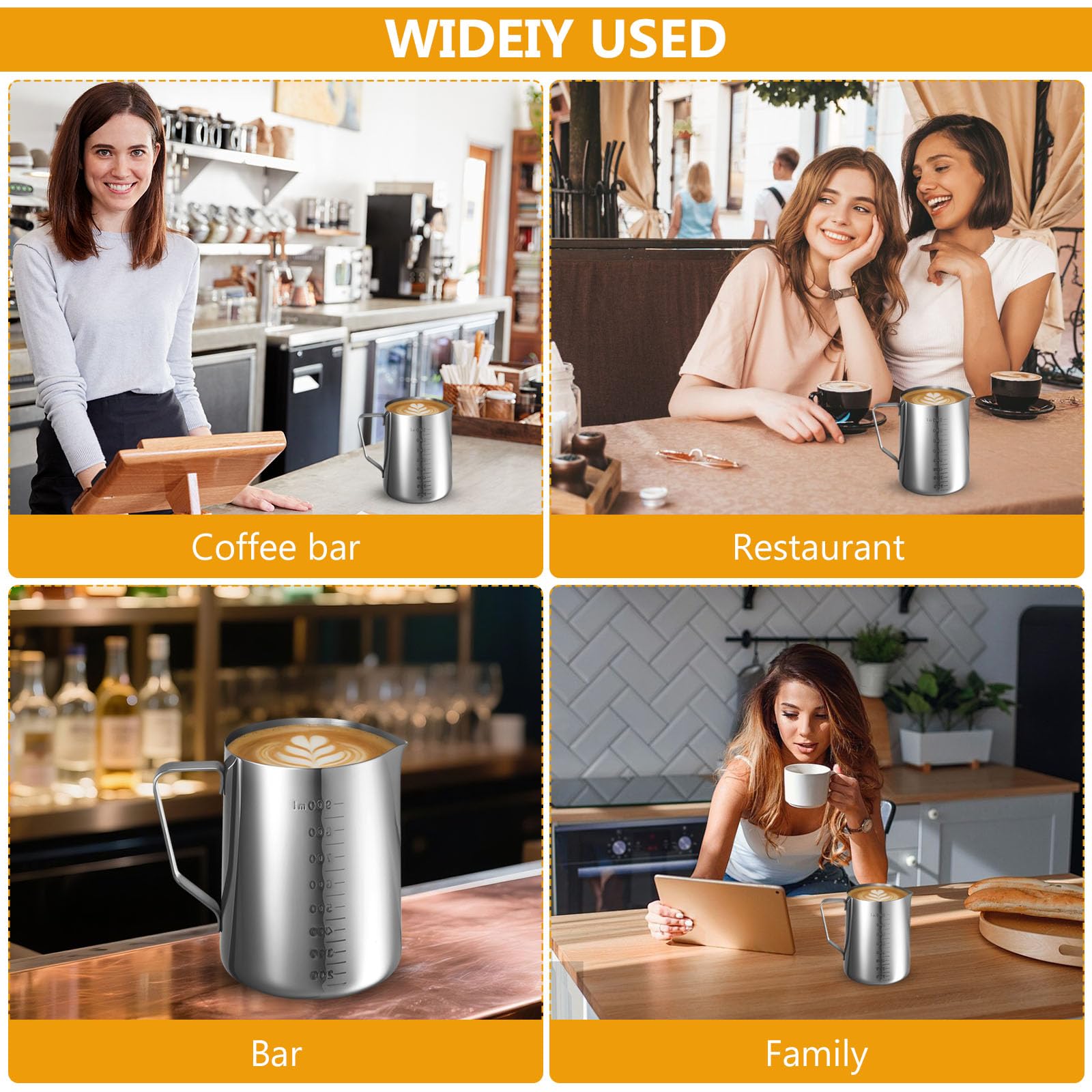 Vaso Medidor de Acero Inoxidable de 1 L, 1000 ml Jarra Medidora de Acero Inoxidable con Escala Fina, Vaso Batidora de Metal para Bar, Cafetería, hogar, cocina y restaurante