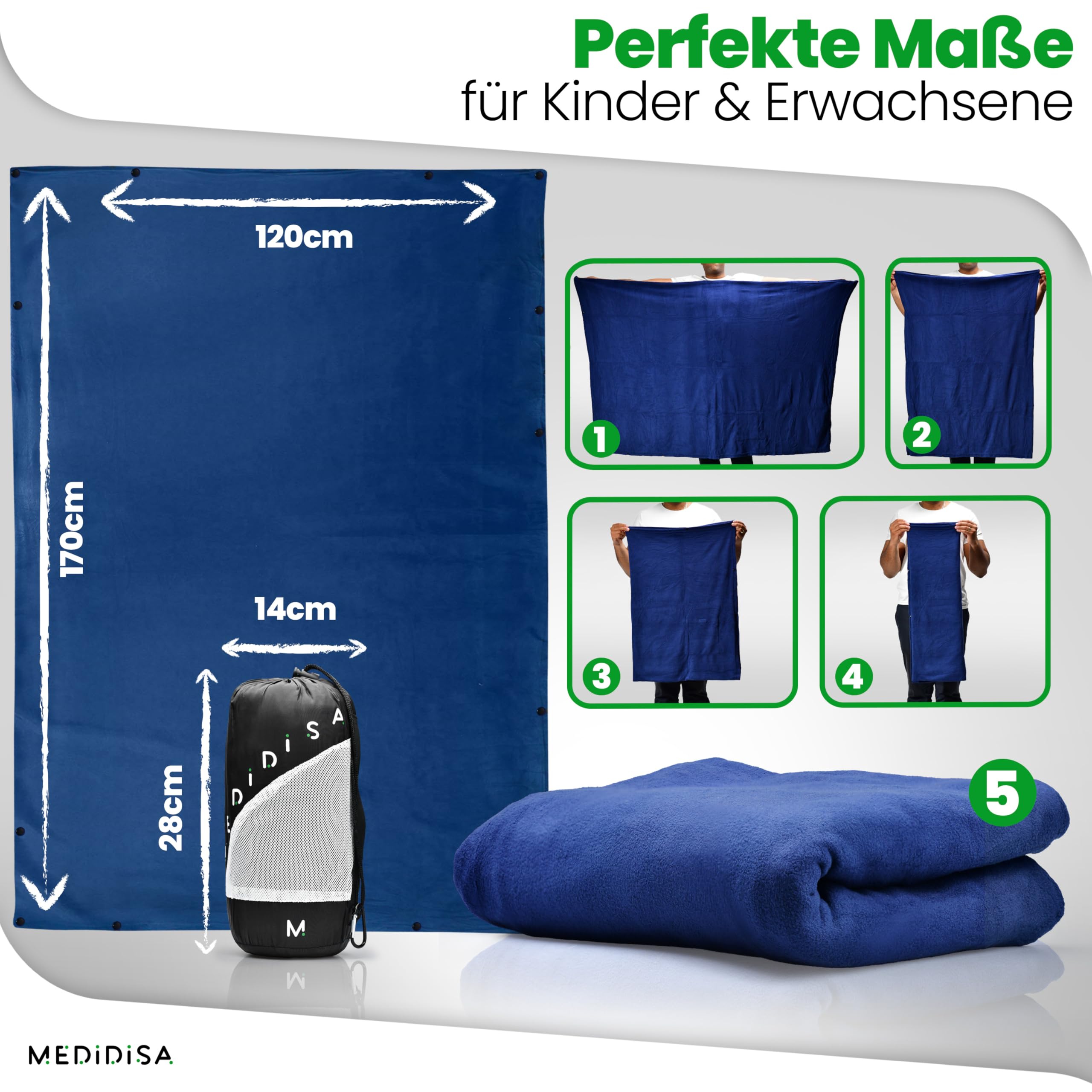 Manta de viaje ultraligera y cálida para viajes y camping (forro polar, 170 x 120 cm), manta ligera y cálida para vuelo y coche, manta fina y transpirable para niños y adultos (azul marino)