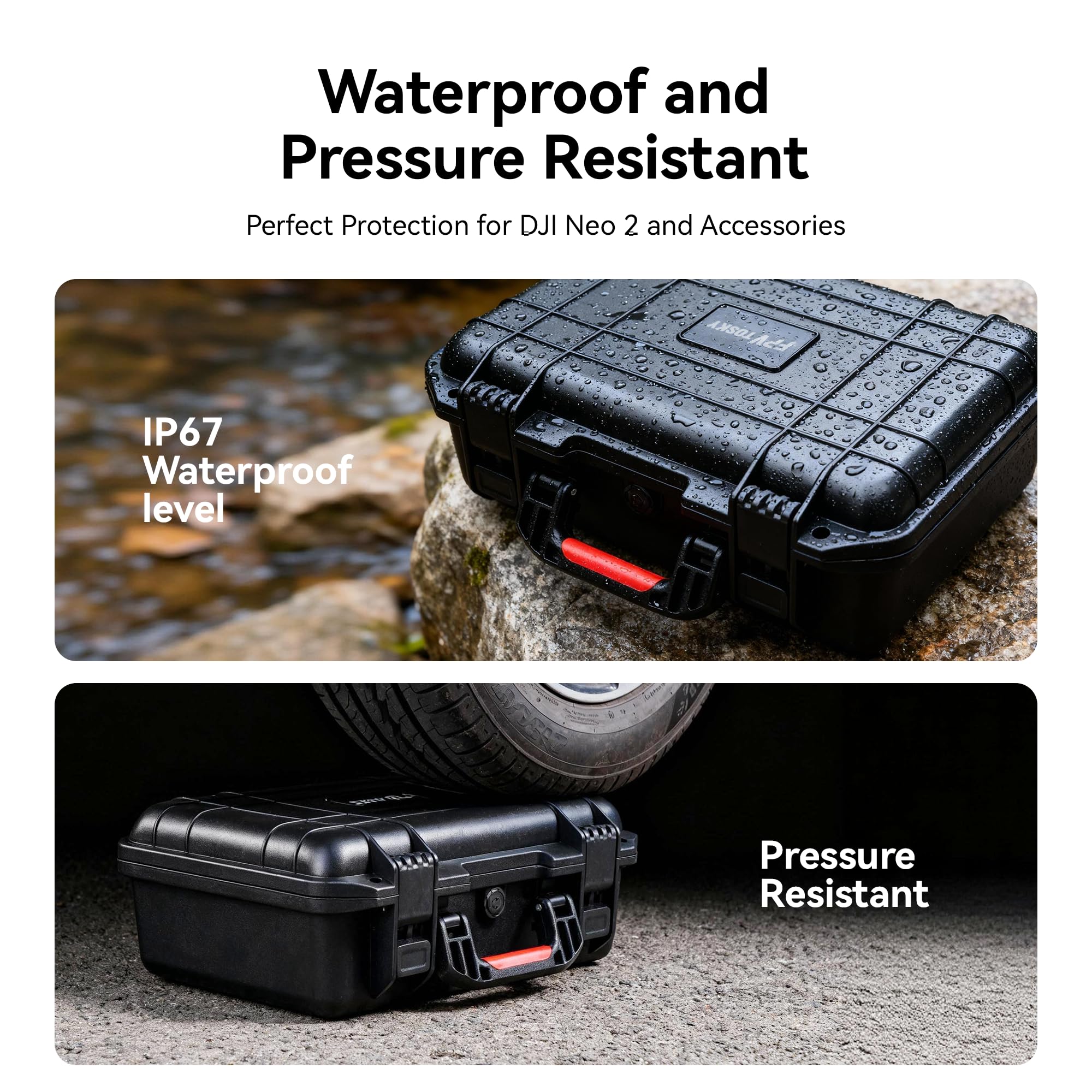 FPVtosky Custodia rigida impermeabile per DJI Neo 2 Motion Fly More Combo, adatta per occhiali N3, RC Motion 3, telecomando RC-N3, supporta fino a 6 batterie e accessori (solo custodia)