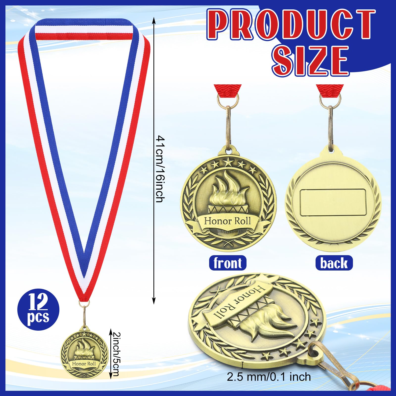 Medallas de premio de honor con cintas para el cuello, 2 pulgadas de metal de bronce, trofeo 3D, regalo para lectura, participación exitosa, graduación, torneos escolares, honor deportivo