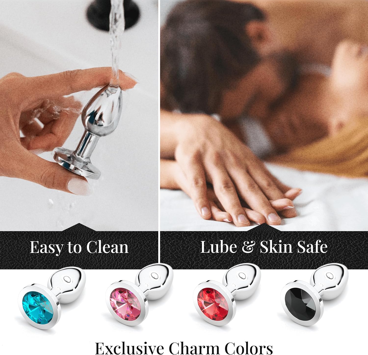Session Jewel Butt Plug Beginner 4 Piece Set - X-Small, Small, Medium, Large - Wide Base Prevents Slippage - Metal Anal Sex Adult Toy for Men & Women - Silver & Teal - Circle Shaped Charm