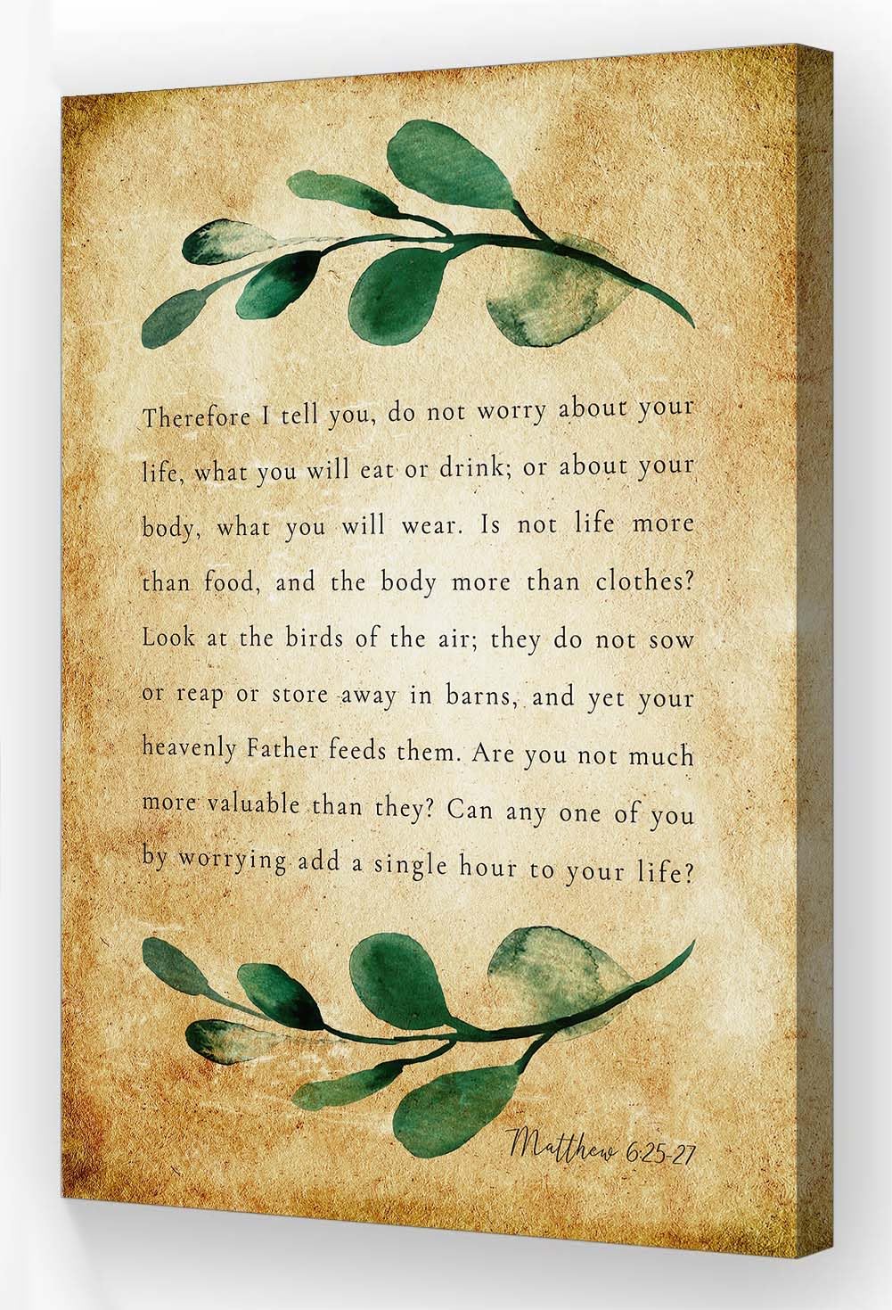 Jaesxxco Matthew 6 25-27 Do Not Worry about Your Life Bible Verse Canvas Wall Art Vintage Scripture Posters Religious Quote Wall Decor Unframed 8x10inch