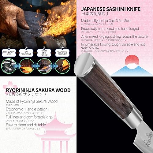 Miniatura 3 de Dexter Sashimi - Cuchillo japonés de acero para sushi de 8.2 pulgadas, cuchillo profesional de cocina Yanagiba de acero inoxidable para cocinar con