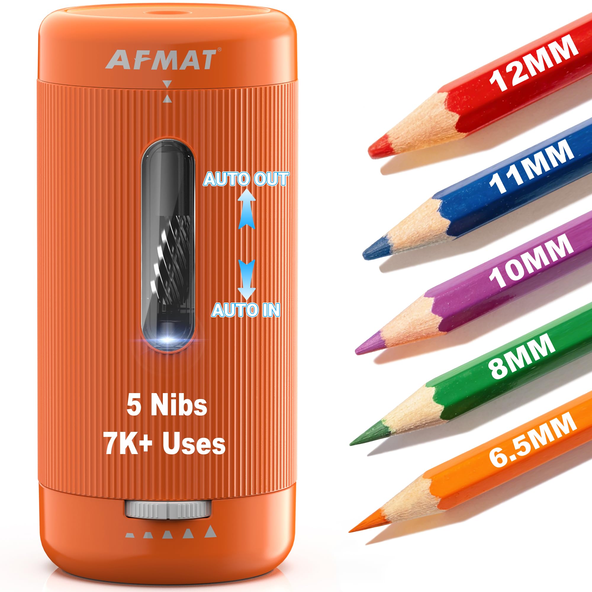 AFMAT Elektrischer Bleistiftspitzer, 5 Spitzen, automatisches Ein- und Ausschalten, vollautomatischer Bleistiftspitzer für Klassenzimmer, wiederaufladbar, freihändige Spitzer für Nr. 2/Jumbo