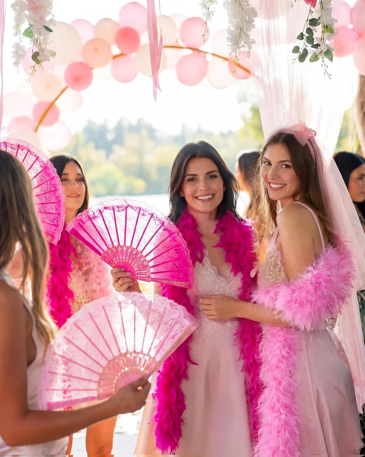 Taiyin 12 Pcs Feather Boa Artificial Fluffy Boa Bulk Lace Handheld Folding Fan Set 5.9 ft Wedding Bridal Shower 1920s Costume