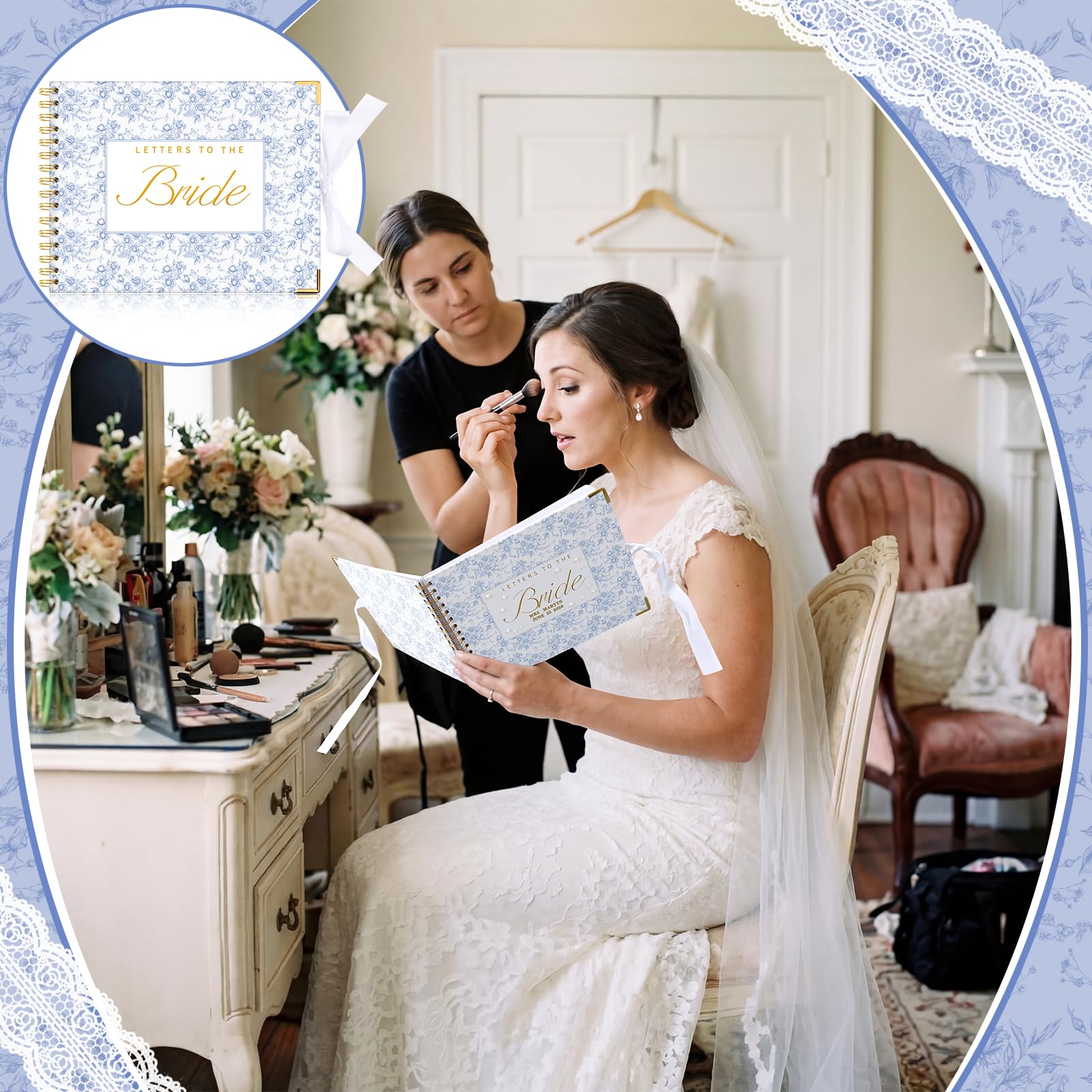 Humyoun Libro de invitados de boda con letras a la novia, álbum de recuerdos de boda, álbum de recortes, álbum de fotos, letrero de invitados con calcomanías de perlas (10.5 x 8.25 pulgadas, floral