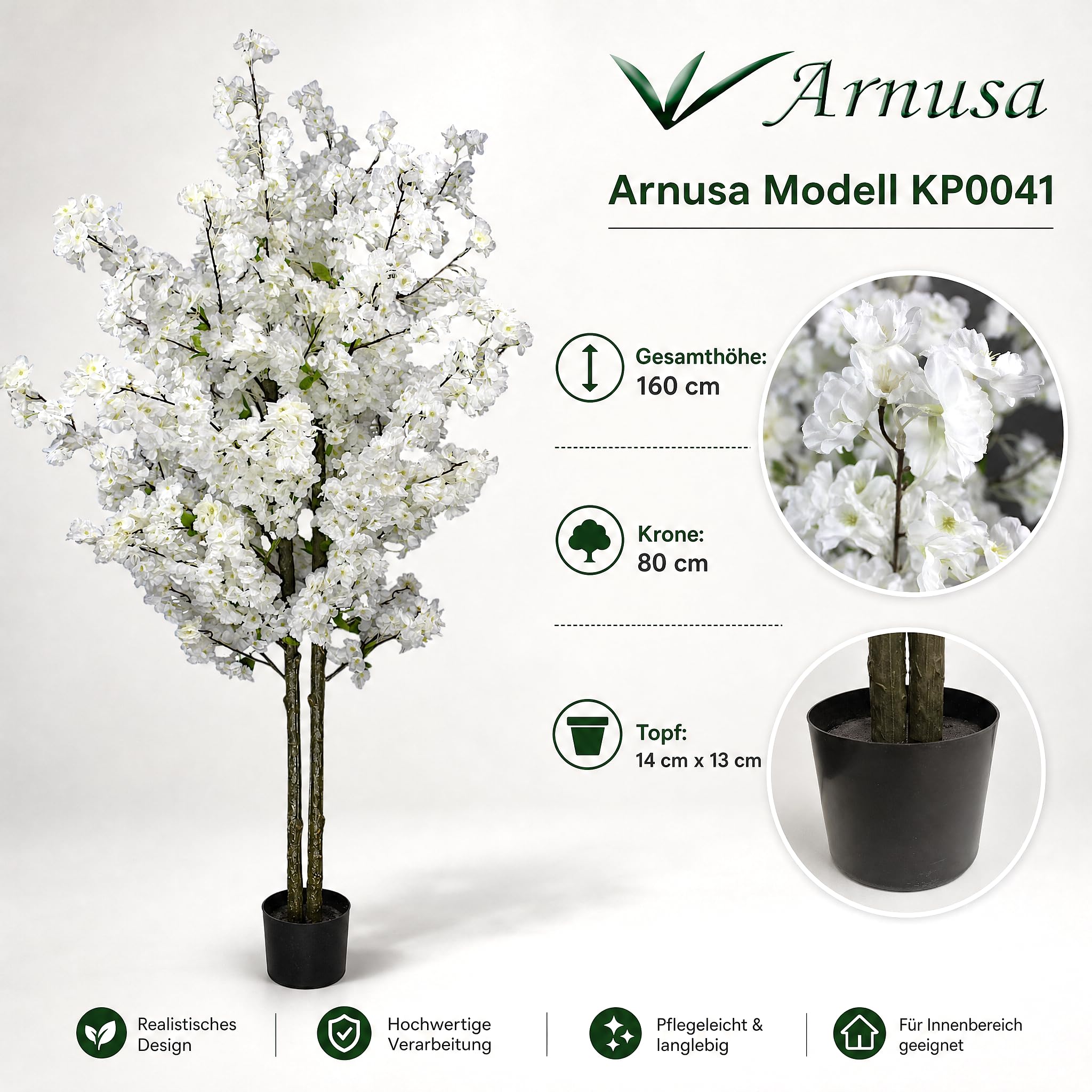 Albero di ciliegio artificiale Ciliegio Pianta artificiale Albero di ciliegio artificiale Pianta da interno (bianco 160 cm)