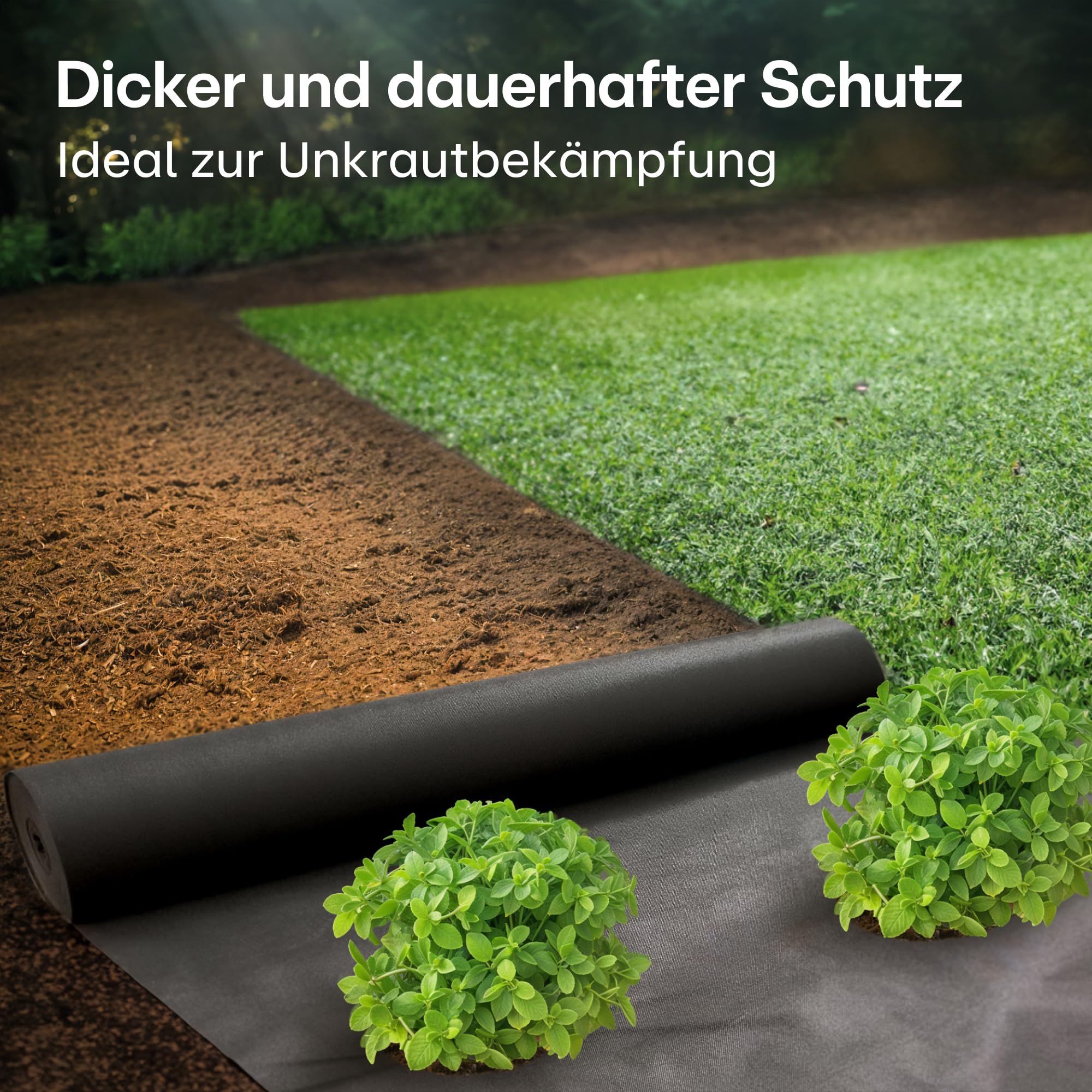 Praknu Unkrautvlies 100g/m2 Extra Stark - 50m2 - Unkrautfolie mit 24 Erdankern - Wasserdurchlässig & Reißfest - UV Stabil - Gartenvlies - Gartenfolie - Mulchfolie - Vlies gegen Unkraut - Unkrautmatte