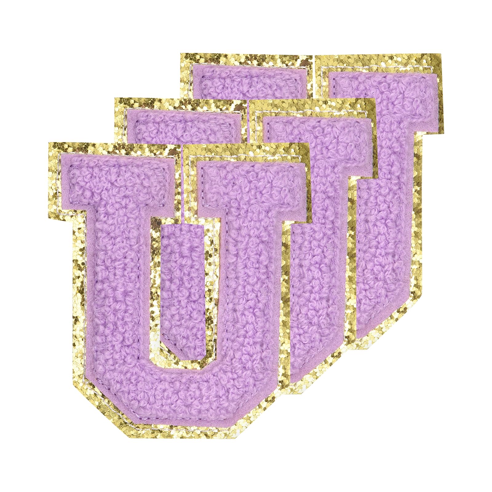 sourcing map Chenille Letters U Patches Large Size 80mm/3.15 Inch Iron-on Letters U Patches Golden Glitter Embroidered Patches for Clothing, Shoes, Hats, Backpacks Pack of 3(Purple)