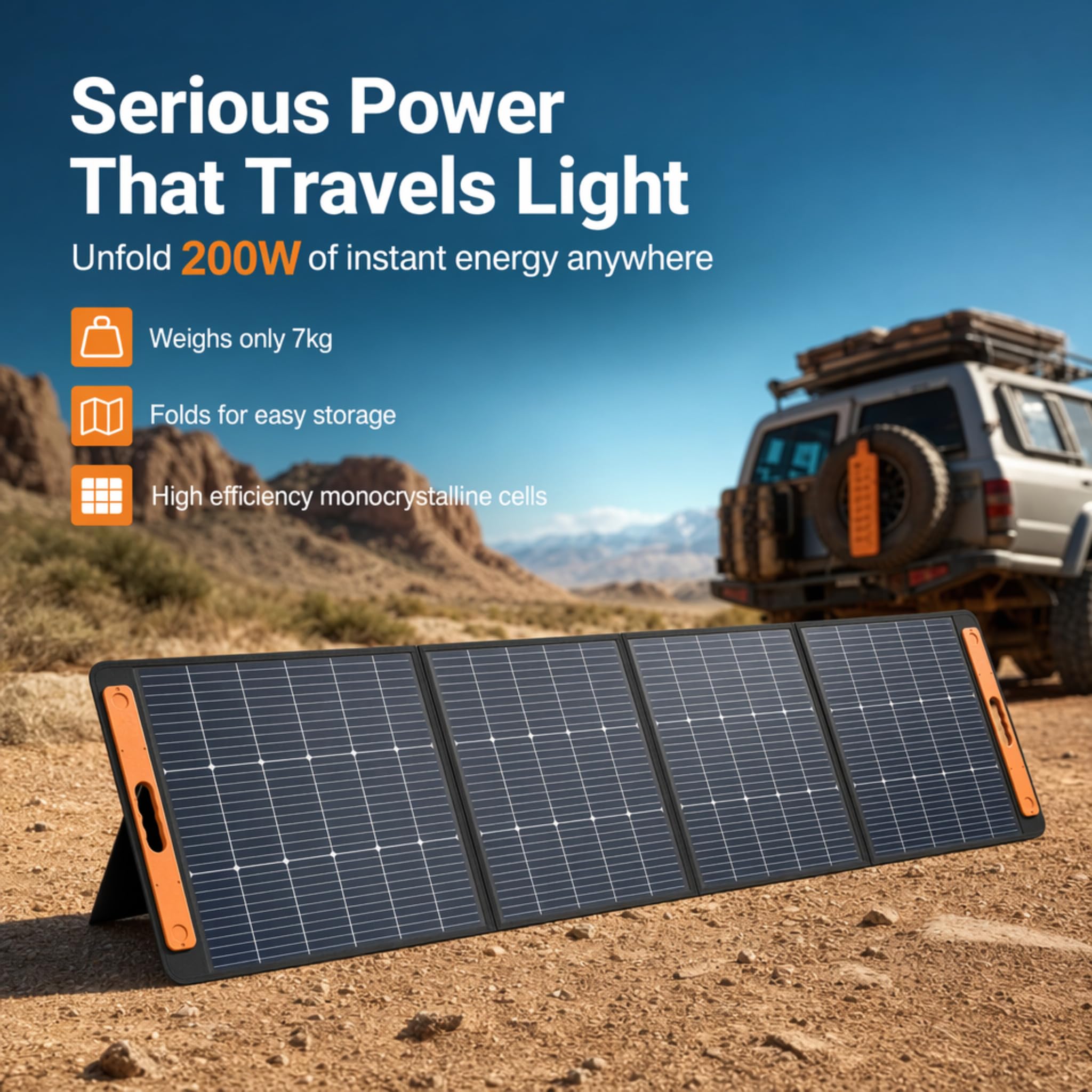 Spark 200W Kit de charge solaire pliable portable avec étui de protection et câble de 5 m pour camping-car, caravane, camping, voiture, van, bateau, yacht Système 12 V