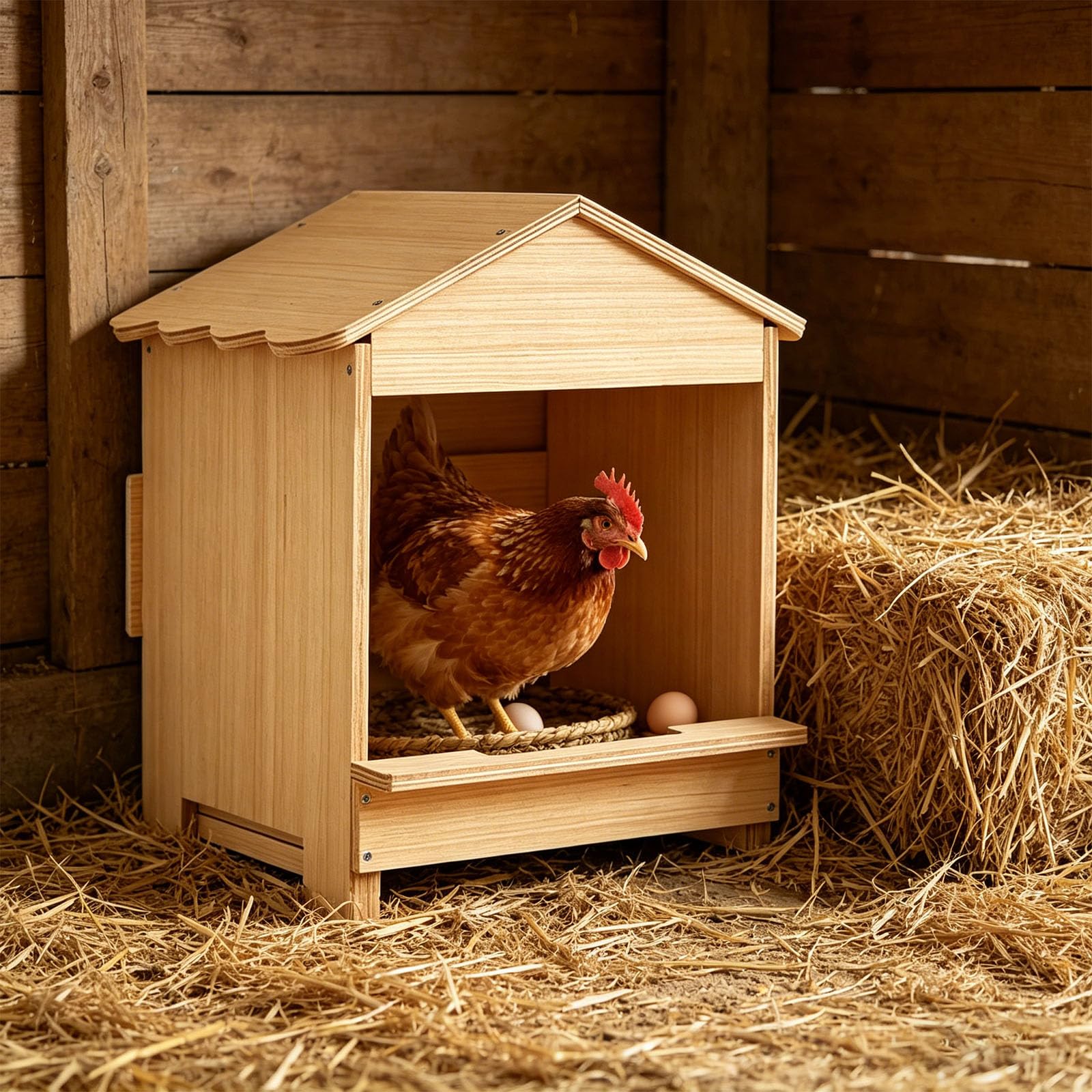 Práctico nido colgante para pájaros con parte superior inclinada y plataforma para espacios limpios y secos, caja de pollos